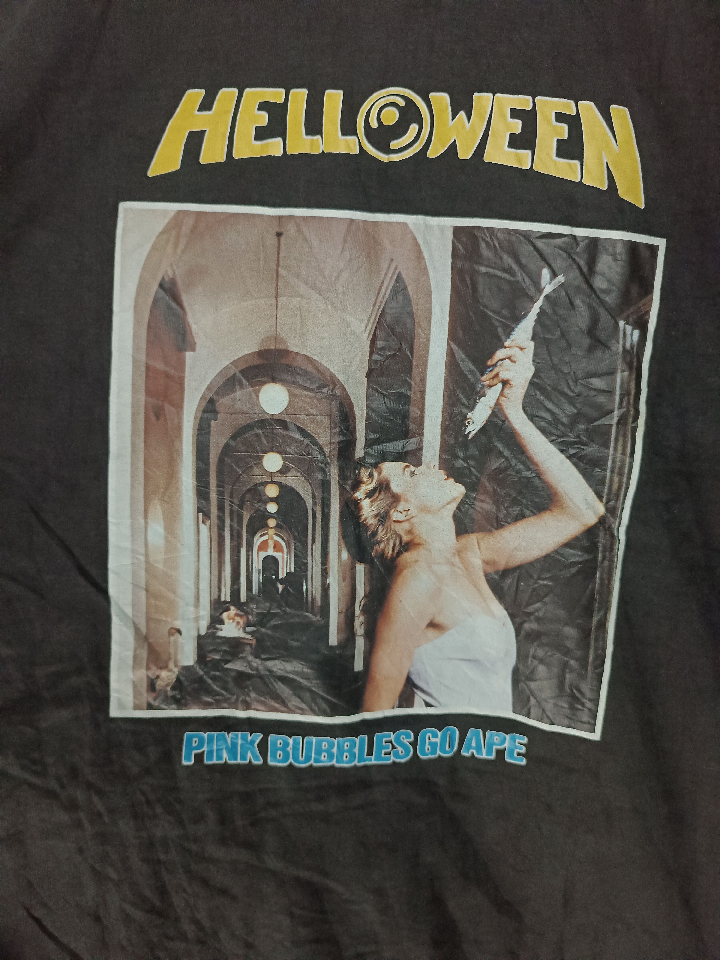 Band Tees VINTAGE 90'S HELLOWEEN PINK BUBBLES POWER METAL TEE meatloaf Size US M / EU 48-50 / 2 - 11 Thumbnail