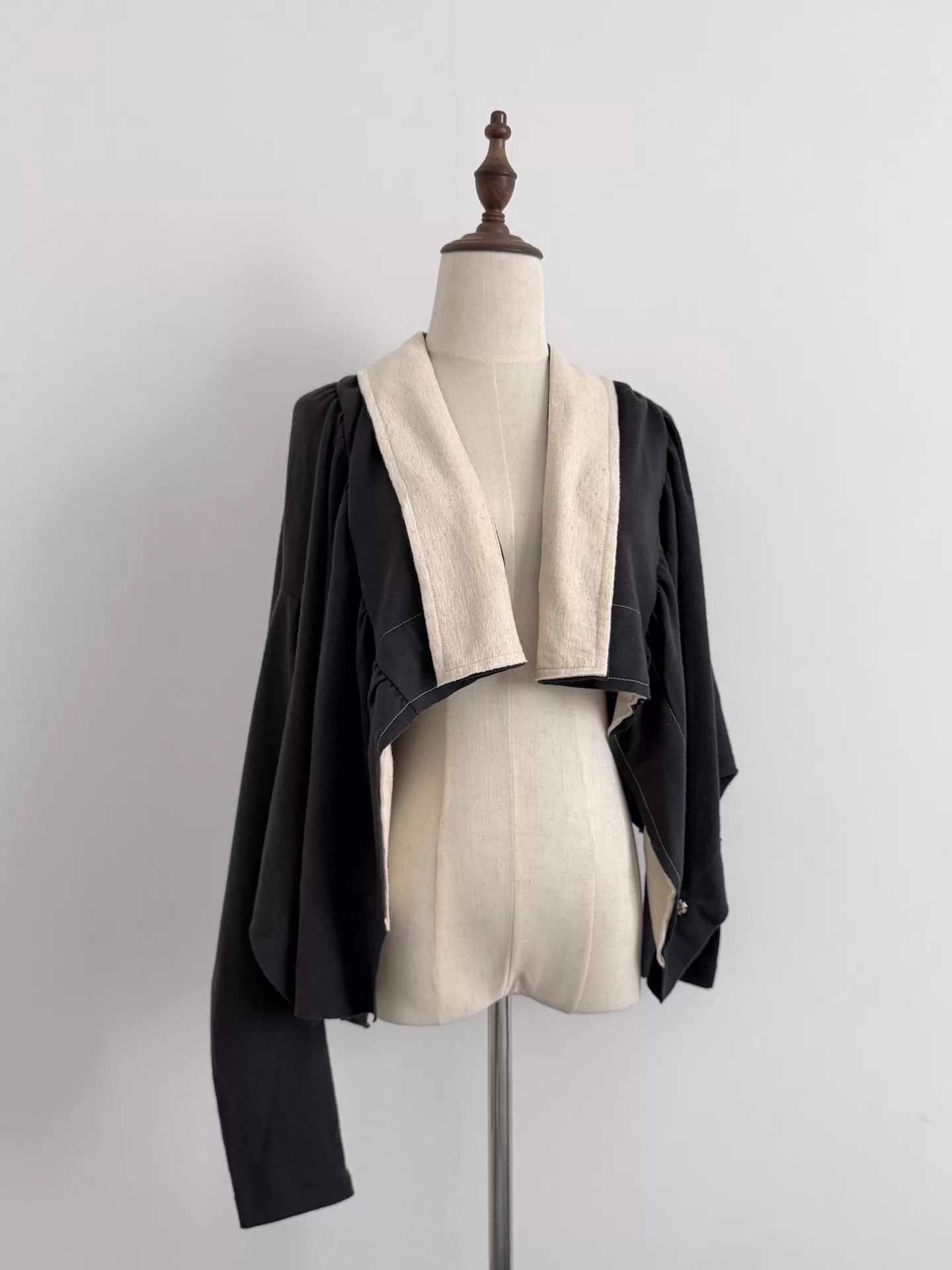 Y's Y's Asymmetric 2-Way Wool Coats Dark Gray Size ONE SIZE - 5 Thumbnail
