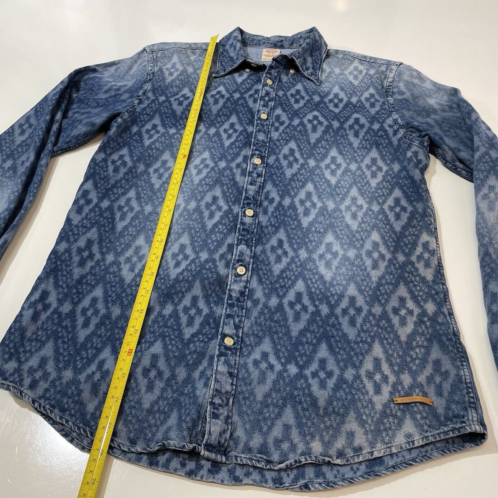 Scotch & Soda SCOTCH & SODA Men’s Blue Jean Geometric Stitch Denim Shirt M Size US M / EU 48-50 / 2 - 5 Thumbnail