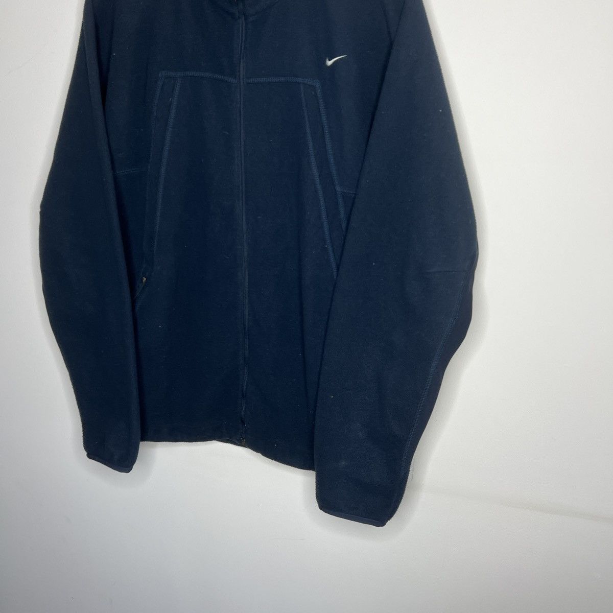 Nike × Vintage Vintage Y2K Nike Zip Fleece Jacket Navy Swoosh Logo 90s Size US L / EU 52-54 / 3 - 3 Thumbnail