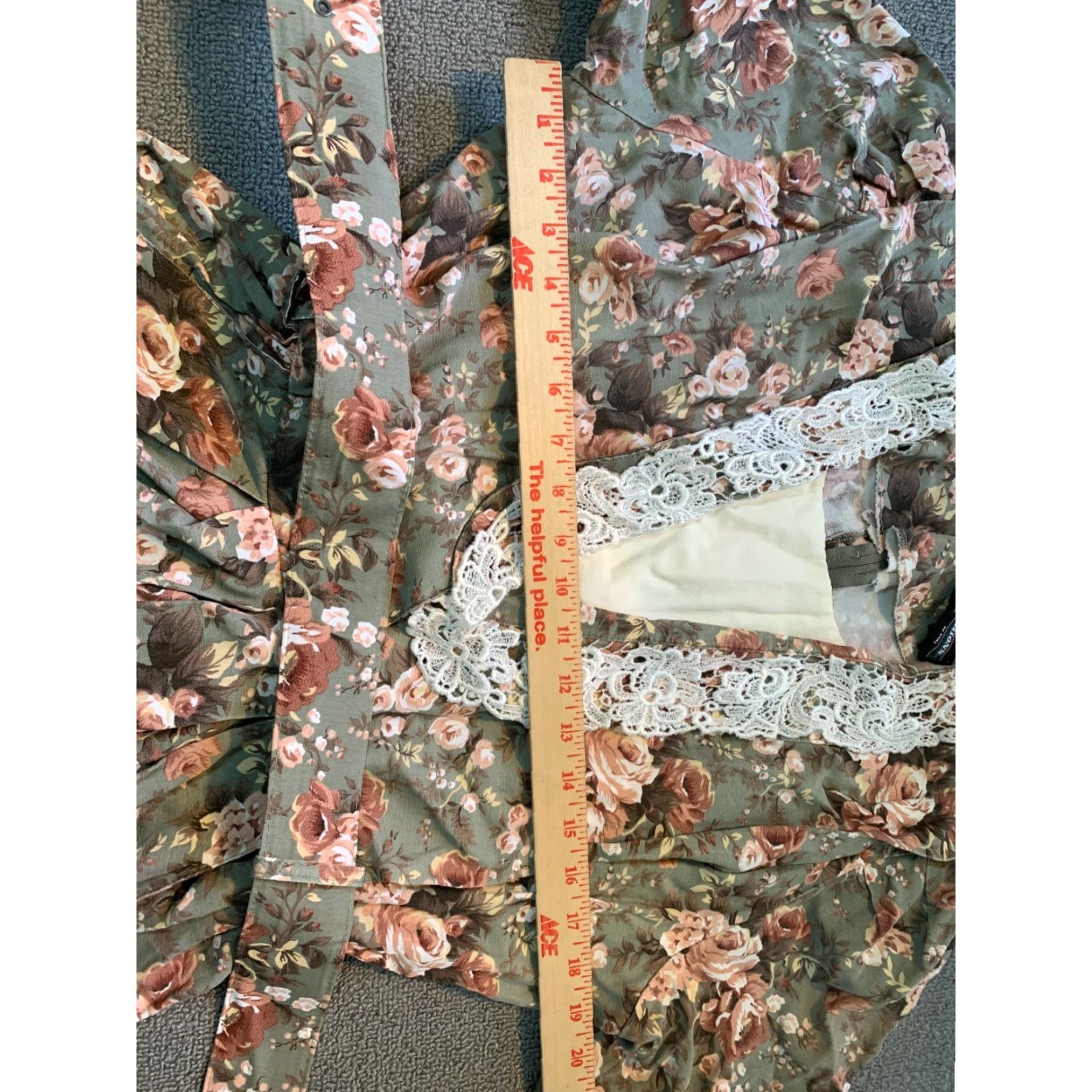 VINTAGE SL FASHIONS Dress Floral Size 10 Long Made in USA Short Sleeve  A-Line Lace