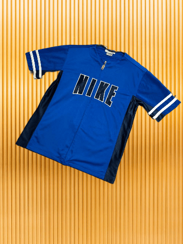 Nike × Vintage Vintage 90s Nike Spellout Tee Zip Up Tee Size US L / EU 52-54 / 3 - 1 Thumbnail