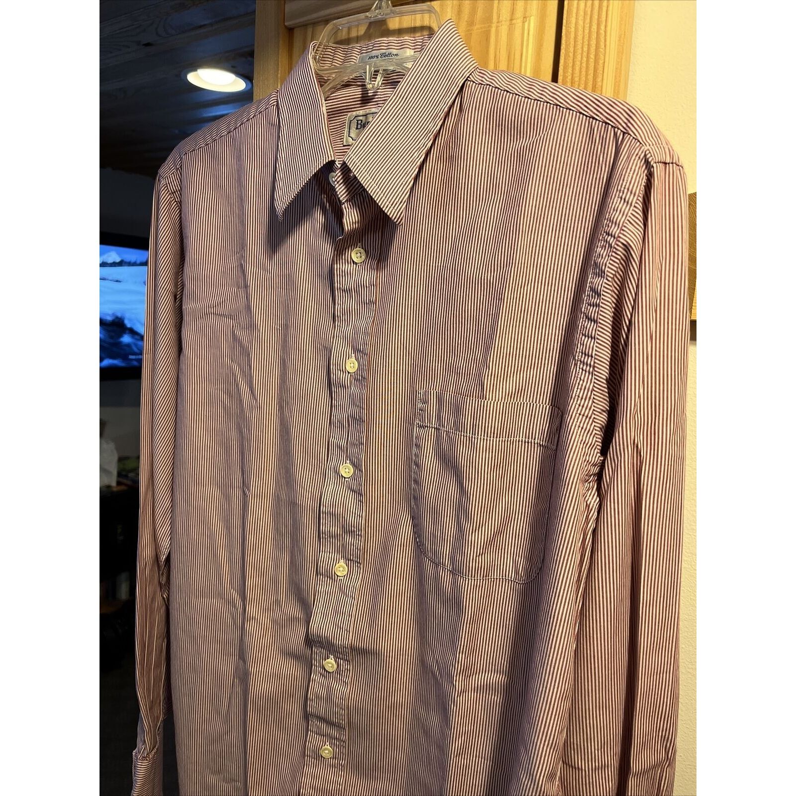Burberry Burberry London Men’s 15.5 35 Burgundy Striped Cotton Shirt Size US M / EU 48-50 / 2 - 6 Thumbnail