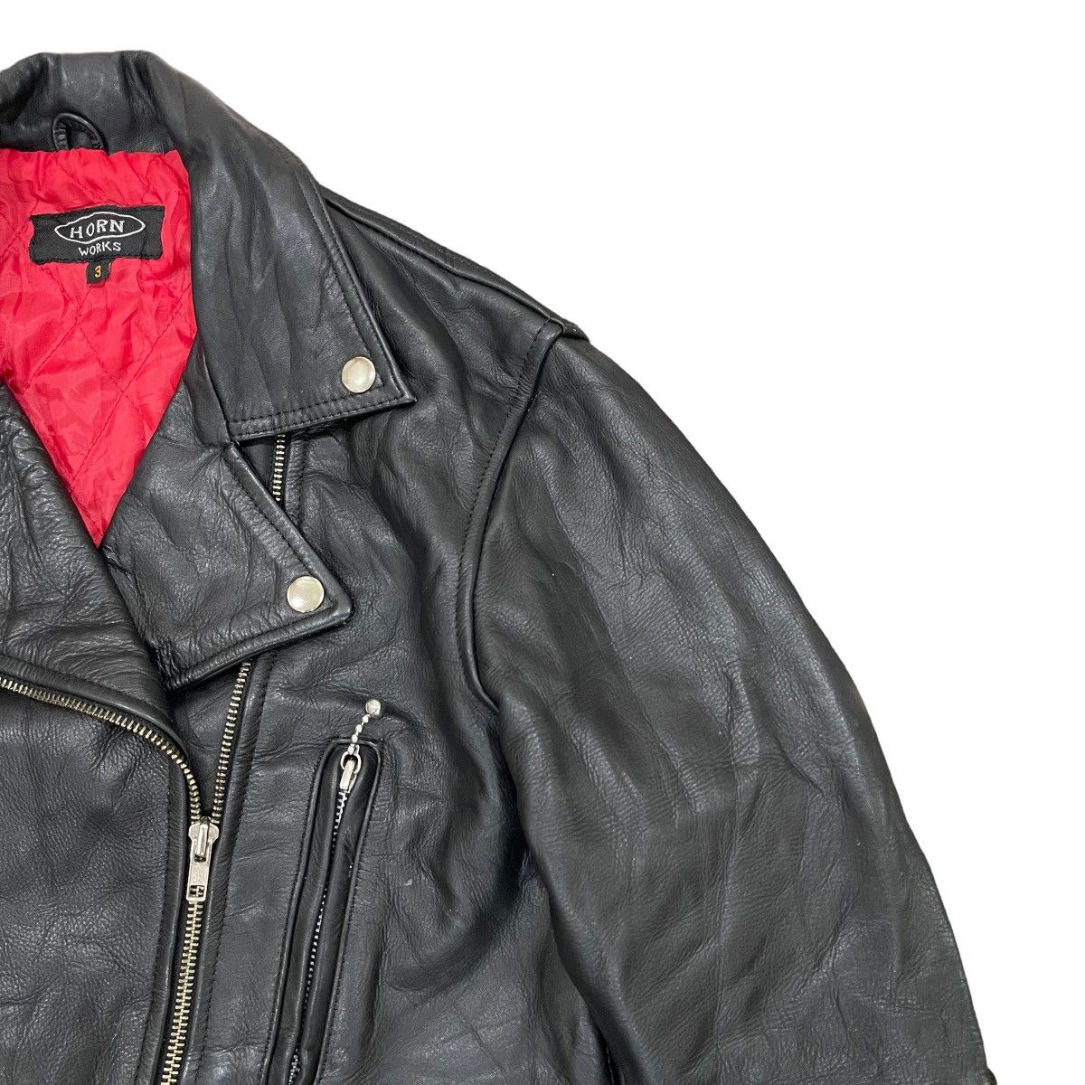 Genuine Leather × Vintage Horn Work Genuine Leather Punk Motorcycle Bikers Jacket Size M / US 6-8 / IT 42-44 - 3 Thumbnail