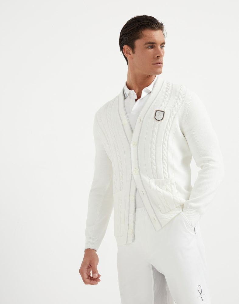 o1w1db10825 Cotton Cable-Knit Cardigan in White
