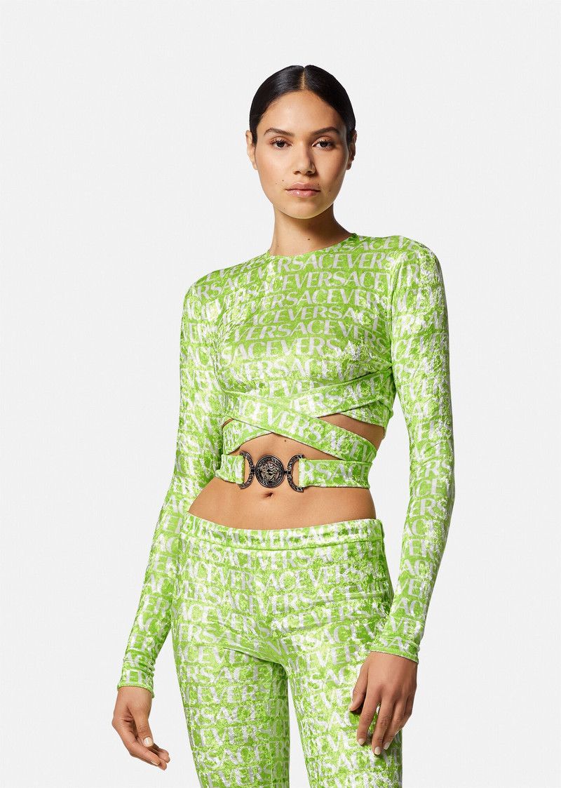 Versace o1y0226 Logo Crop Top in Green/White Size XS / US 0-2 / IT 36-38 - 3 Thumbnail