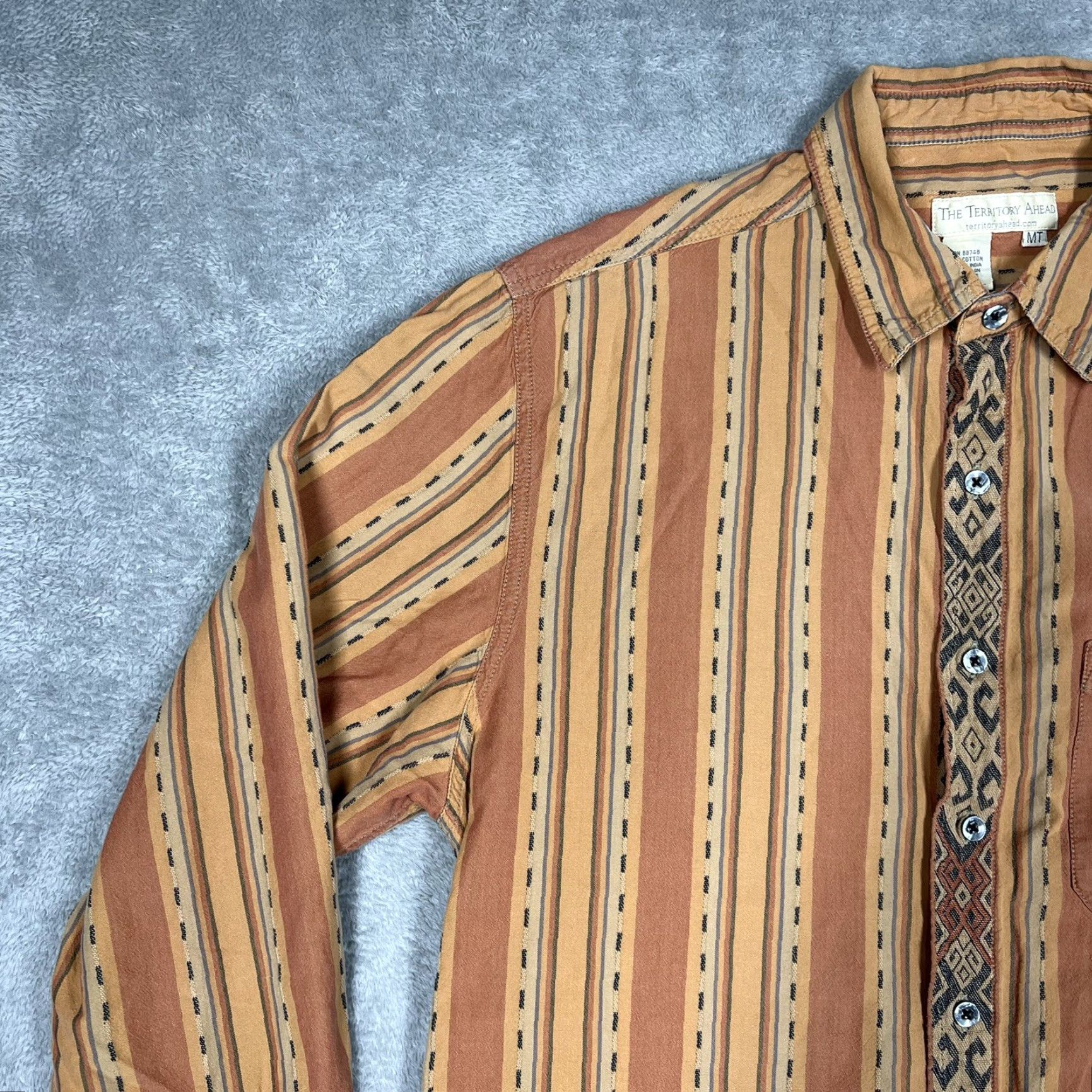 The Territory Ahead VINTAGE Territory Ahead Men’s M Tall Button-Up Shirt Striped Orange Western Aztec Size US M / EU 48-50 / 2 - 5 Thumbnail
