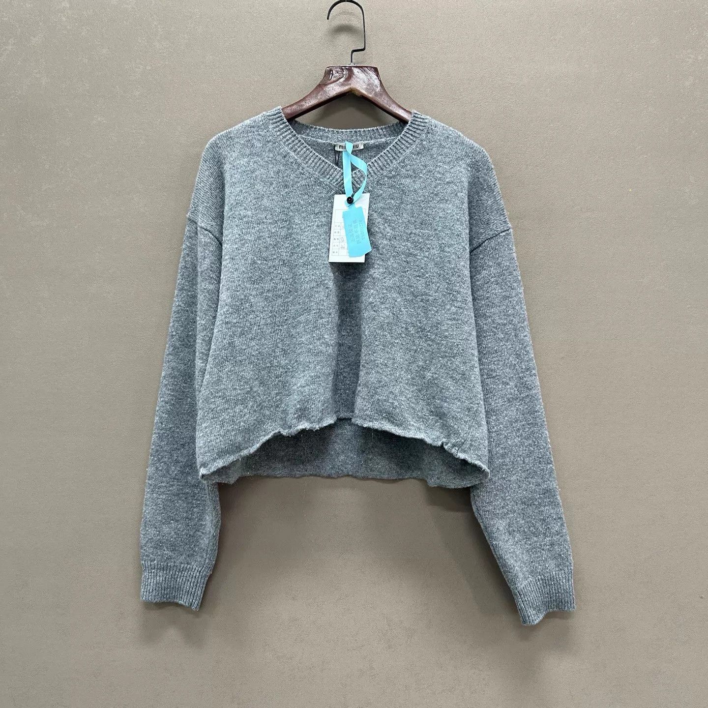 Miu Miu Miu Miu 98 New Gray V-neck Wool Sweater 38 Size XS / US 0-2 / IT 36-38 - 1 Thumbnail