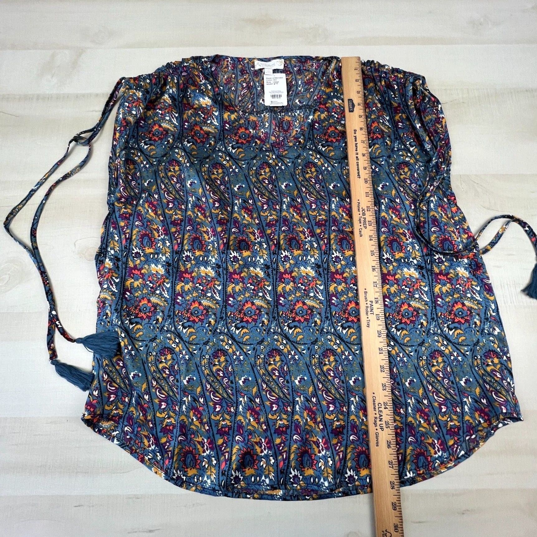 Vintage Weekend Suzanne Betro Women Large Blue Paisley Tie Shoulder Blouse Shirt Size L / US 10 / IT 46 - 6 Thumbnail