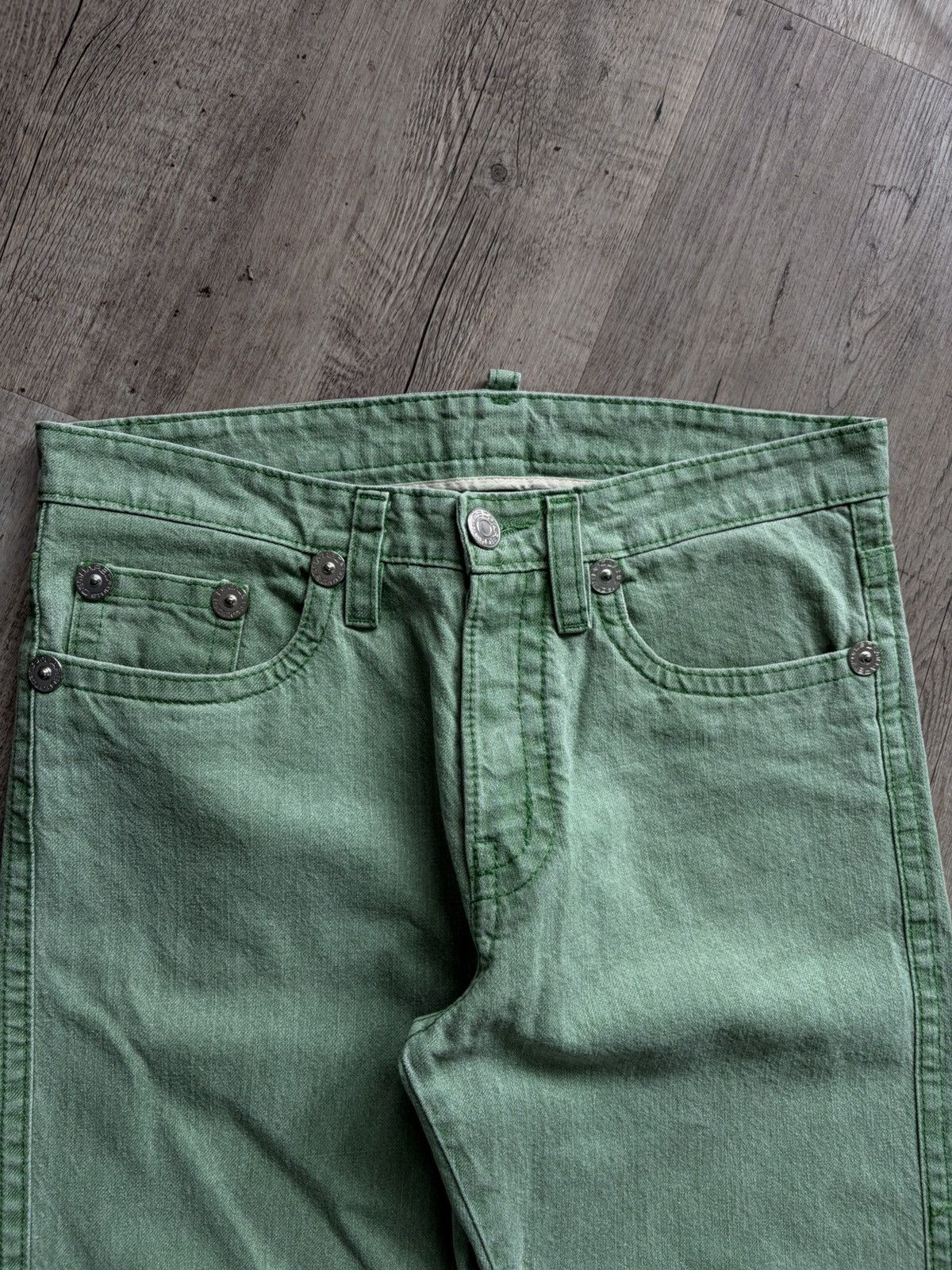 Dsquared2 2004 Dsquared green washed denim jeans big buttons Size US 31 - 4 Thumbnail