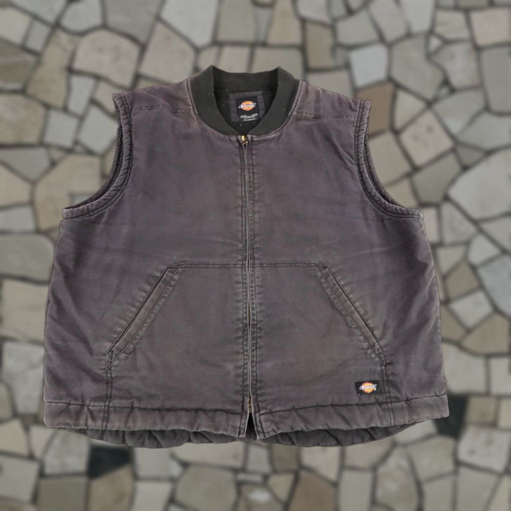 Dickies Vest Mens 2XL Black Canvas Quilt Lined Full Zip Workwear Utility Vest