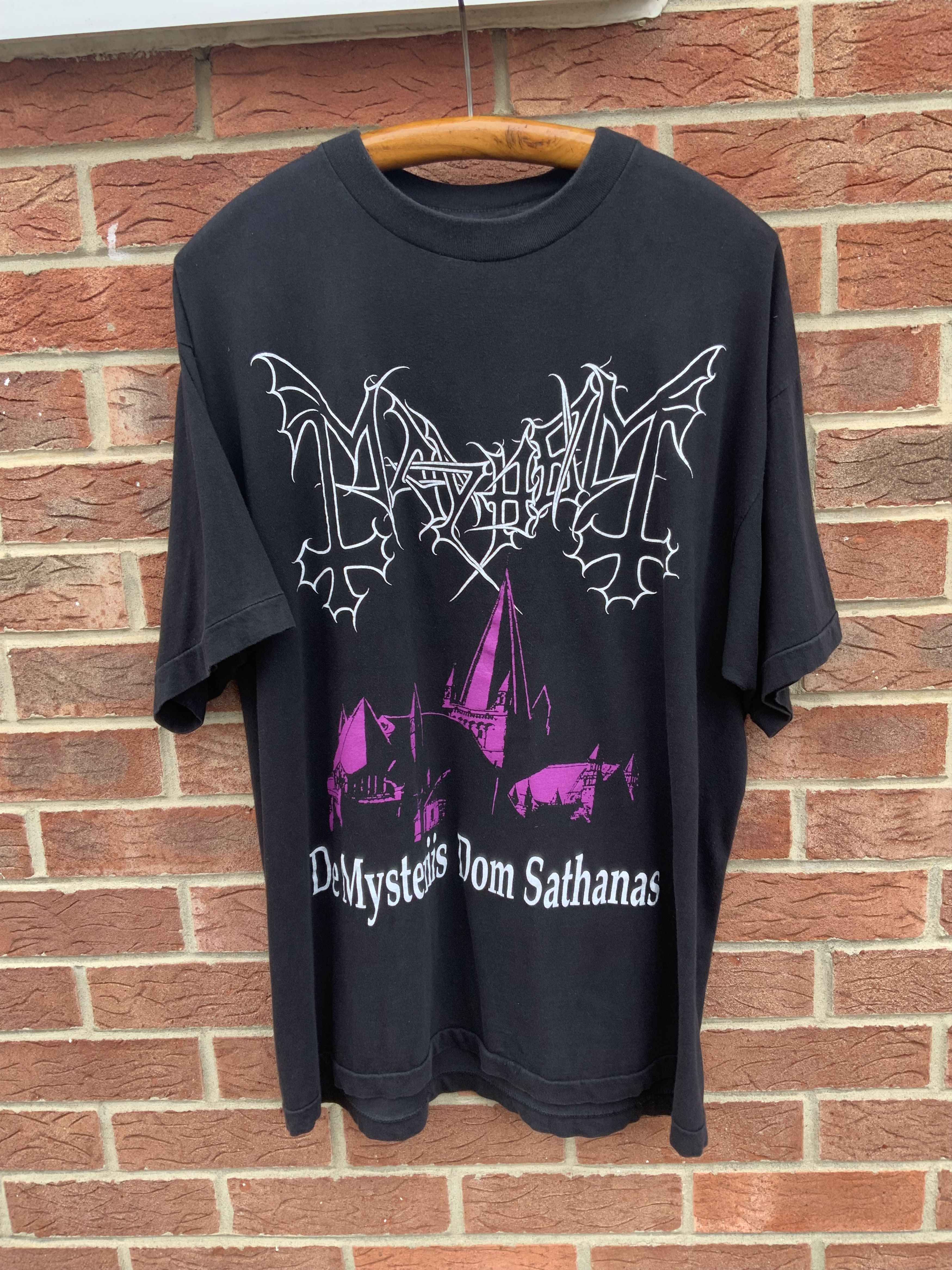 image of Vintage 1994 Single Stitch Mayhem De Mysteriis Dom Sathanas T Shirt in Black, Men's (Size XL)