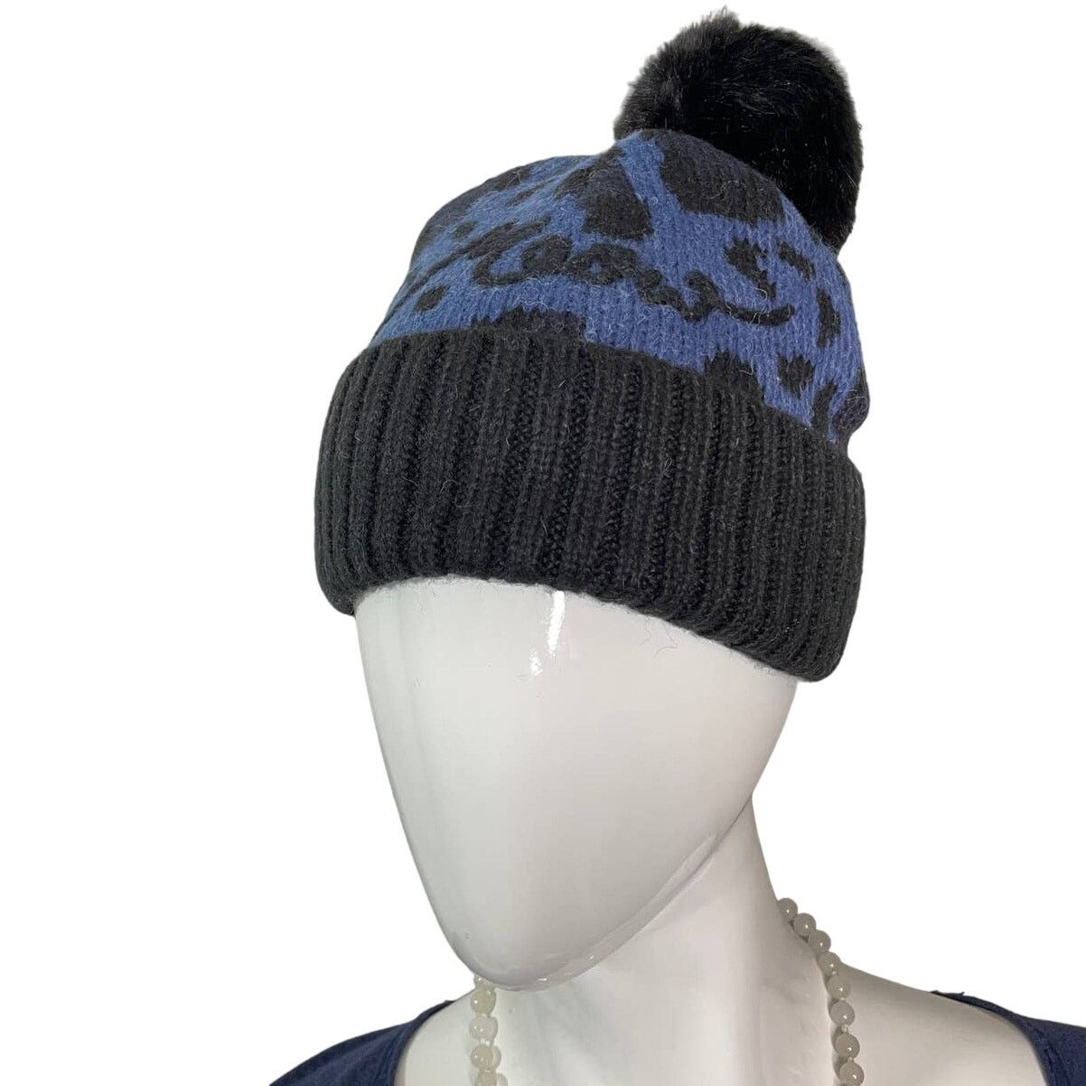 Kate Spade Kate Spade Meow Blue Black Leopard Winter Beanie Hat Size ONE SIZE - 4 Thumbnail