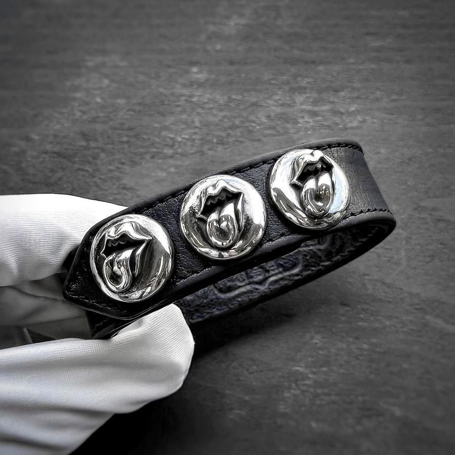 Chrome Hearts Rolling Stones lip tongue Leather Bracelet