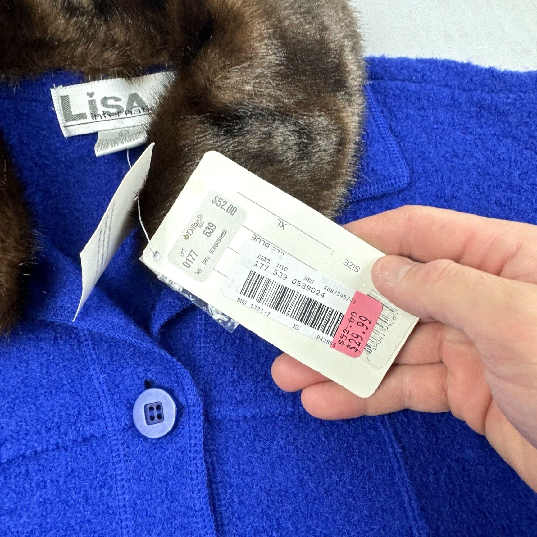 Vintage VINTAGE Lisa International Jacket Women’s XL Blue Cotton Faux Fur Collar Size XL / US 12-14 / IT 48-50 - 5 Thumbnail