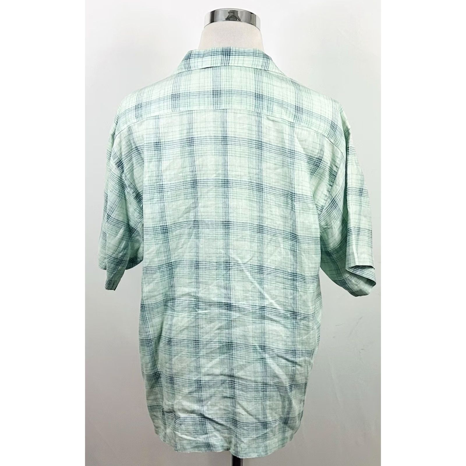 Tommy Bahama Tommy Bahama Shirt Vintage Large Plaid 100% Linen Green Blue Collared Short Sleeve Button-Up Men's L Regular Vintage Yes Size US L / EU 52-54 / 3 - 4 Thumbnail