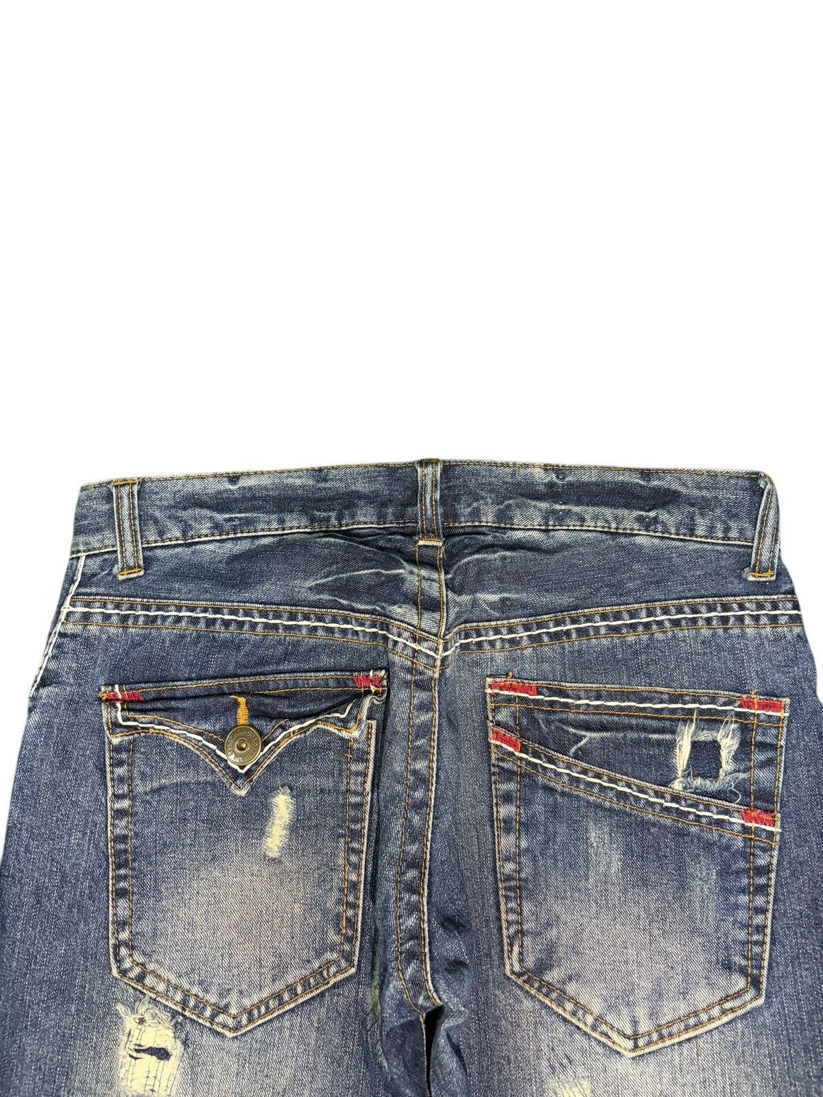 Tornado Mart Vintage Rattle Trap Sashiko Distress Curved Flare Jeans Size 32" / US 10 / IT 46 - 4 Thumbnail