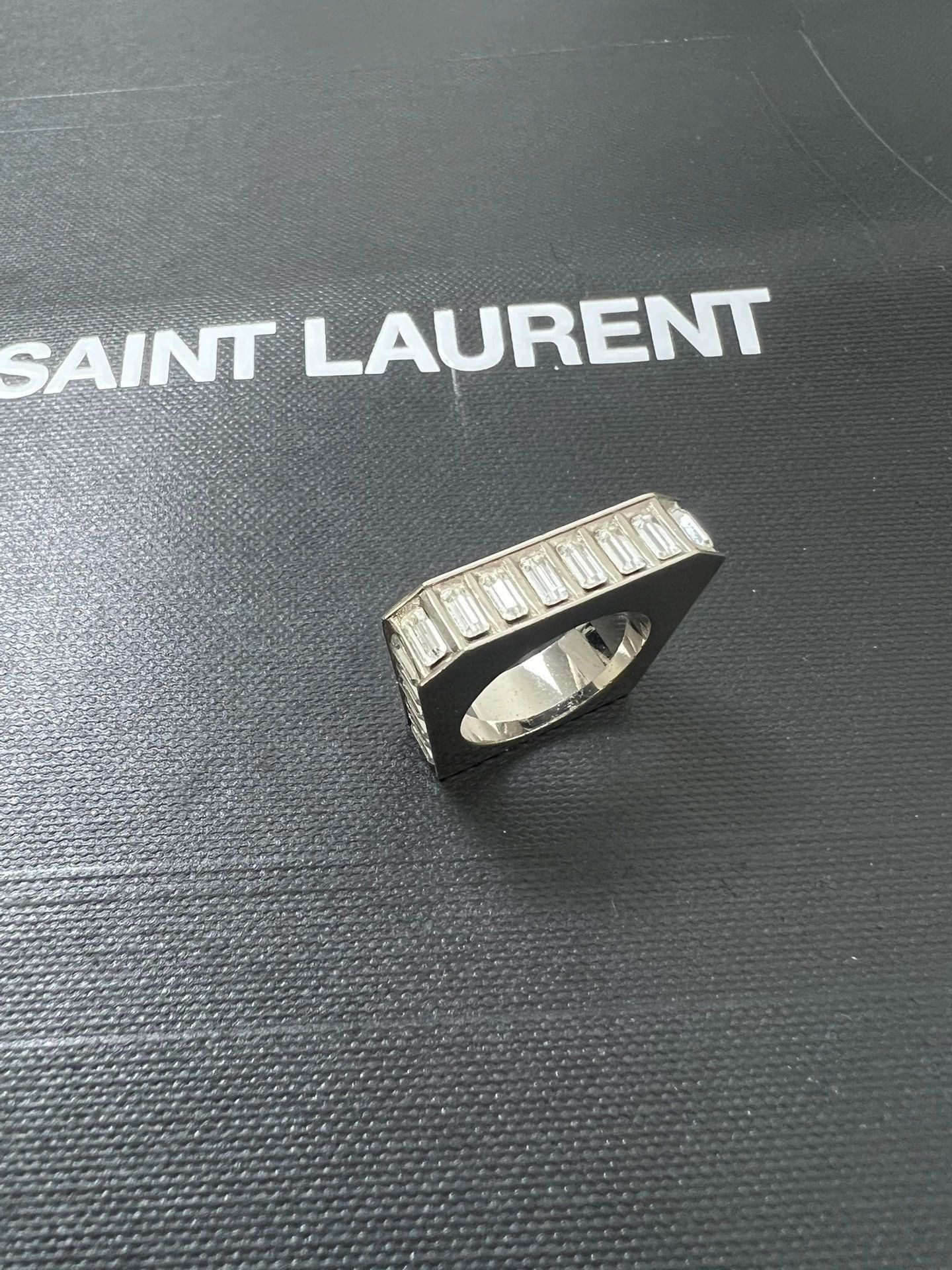 Saint Laurent Paris Saint Laurent Silver Geometric Crystal-Encrusted Ring Size 6 Size ONE SIZE - 1 Thumbnail