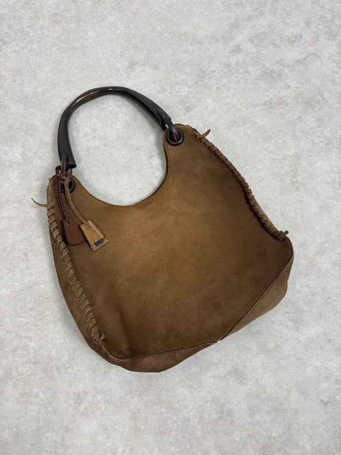 Gucci 2000s Gucci Brown Gradient Suede Leather Handle Bag Size ONE SIZE - 4 Thumbnail