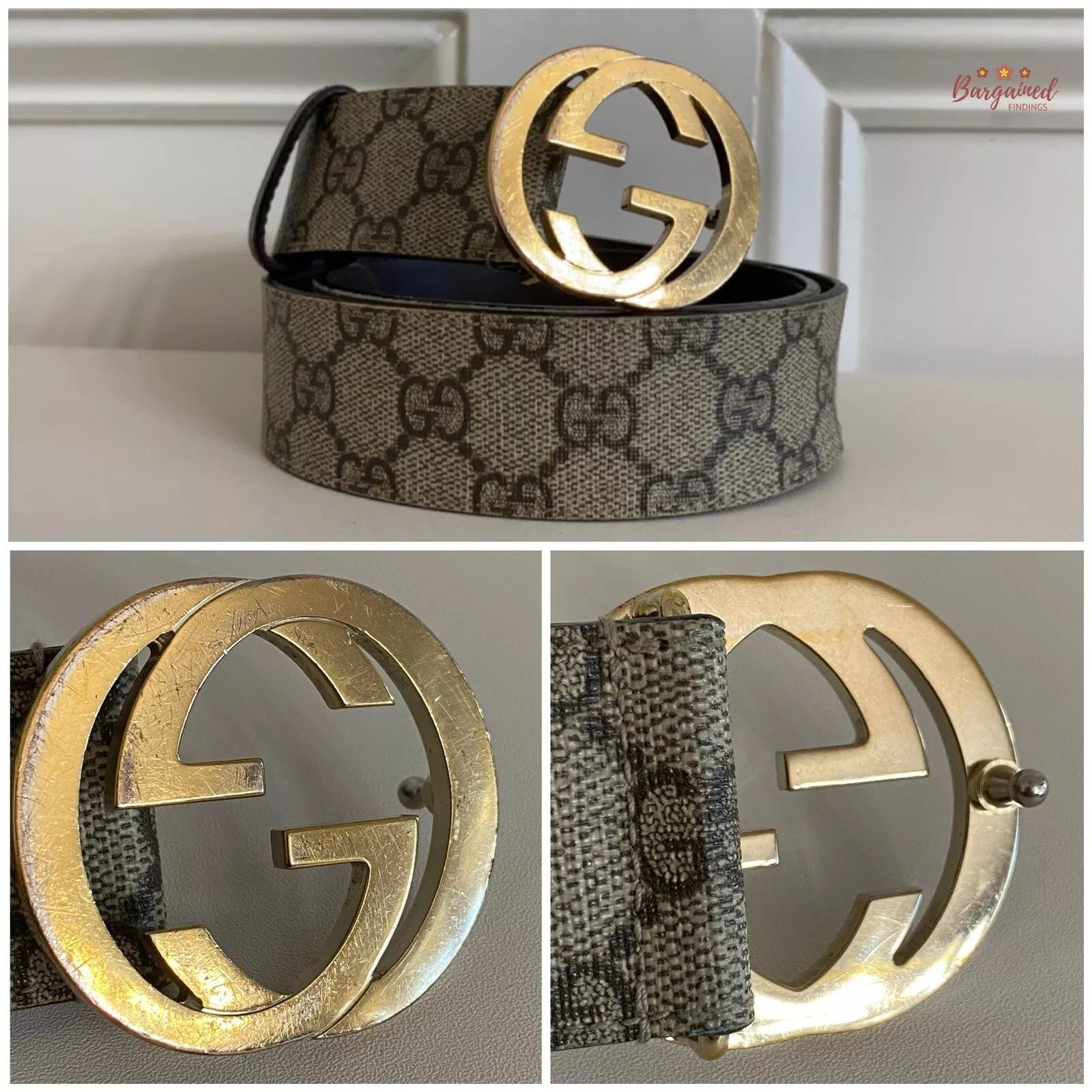 Gucci Gucci Brown GG Supreme Gold Interlocking G Buckle Belt Size 28 - 3 Thumbnail