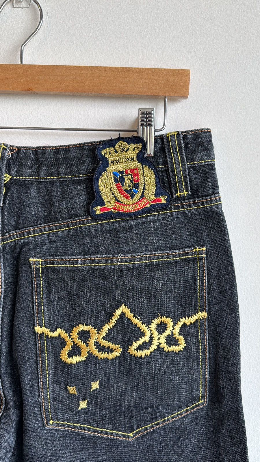Designer × Vintage Crown Holder Y2K Embroidered Baggy Jeans Size US 34 / EU 50 - 7 Thumbnail