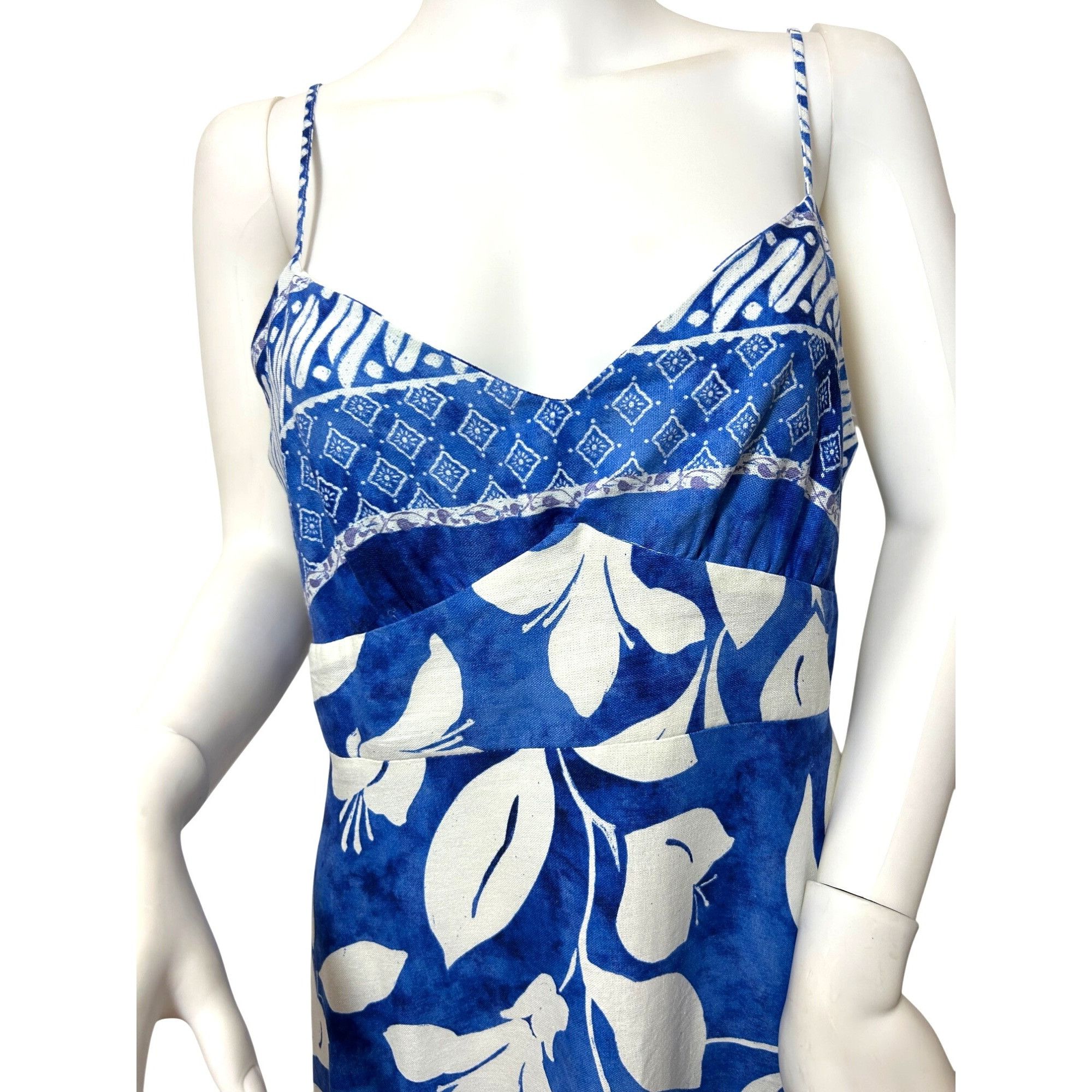 Zara Zara Women’s Sundress L Sleeveless Blue White Floral Geomet Size L / US 10 / IT 46 - 5 Thumbnail