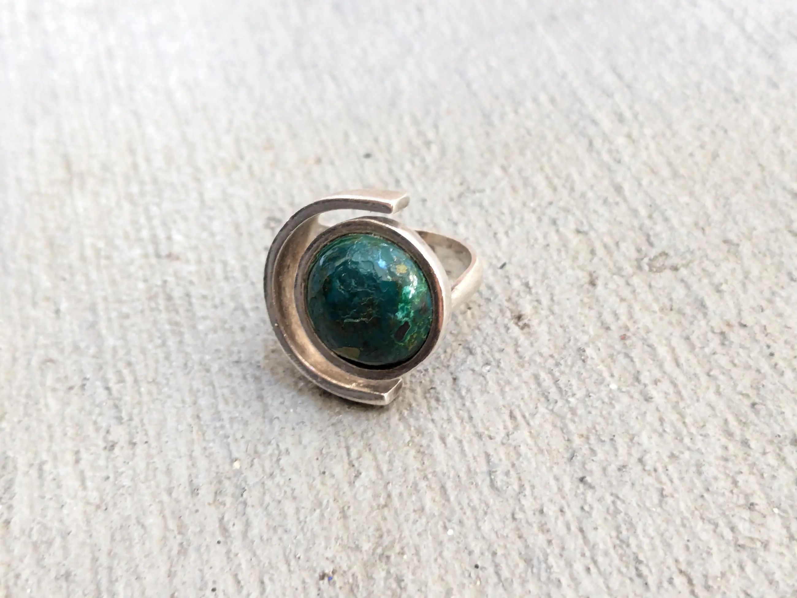 Jewelry Vintage Sterling Silver Ring Chrysocolla Size 7 Modern Size ONE SIZE - 3 Thumbnail