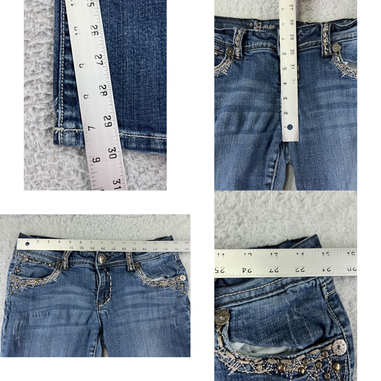 Grace in LA Grace In LA Jeans Womens 11 Blue Denim Low Rise Bling Embroidered Bootcut Stretch Featured Size 32" / US 10 / IT 46 - 9 Thumbnail
