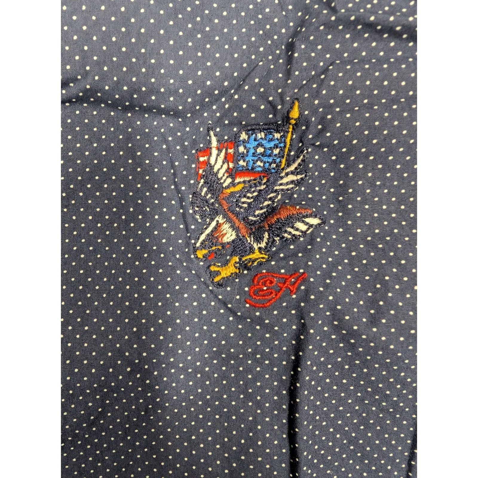 Ed Hardy Ed Hardy Shirt Mens Large Navy Blue Polka Dot Long Sleeve Button Up Eagle Patriotic USA Embroidered Chest Crest Casual Regular Fit Size US L / EU 52-54 / 3 - 5 Thumbnail