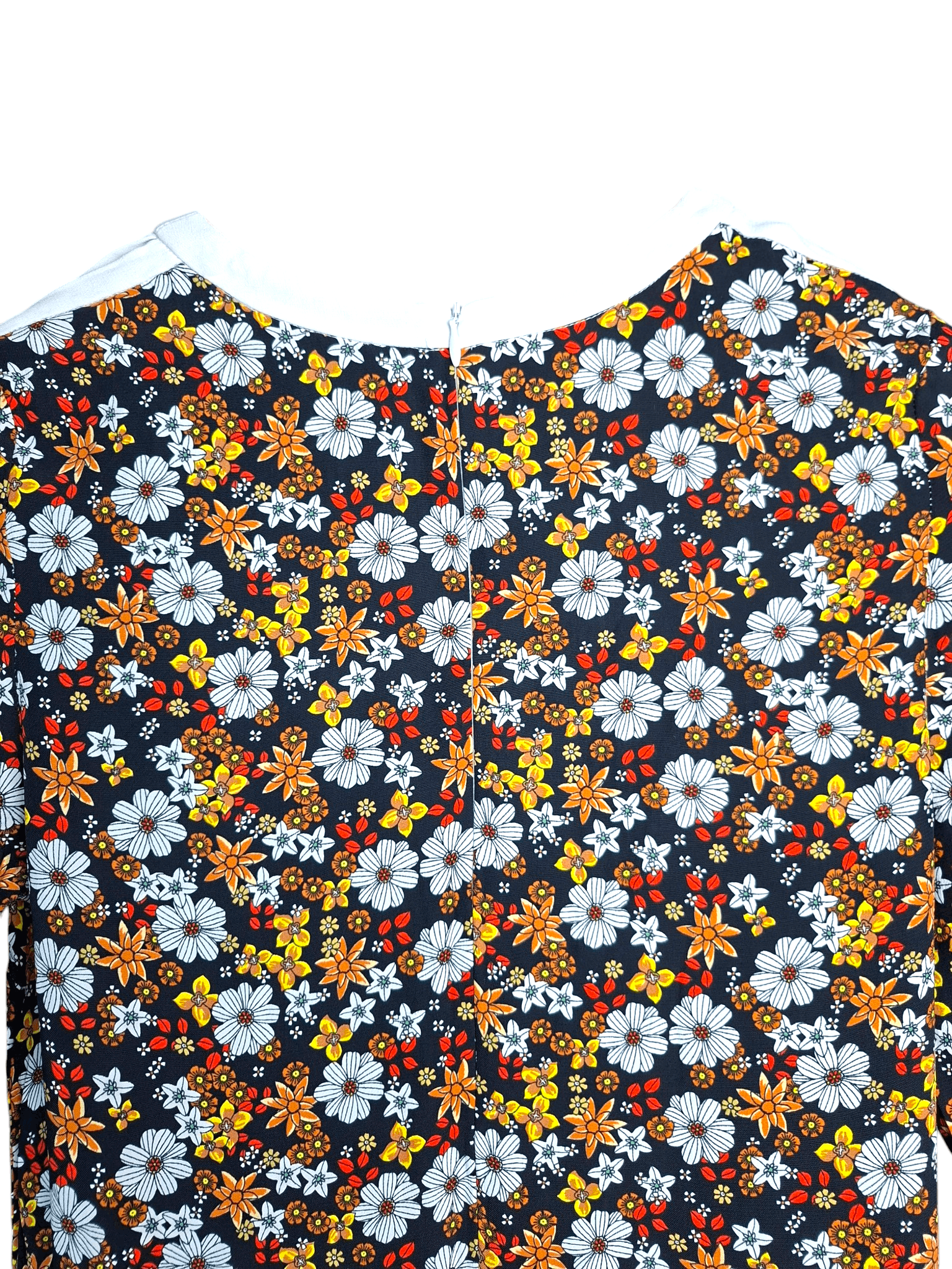 Sandro SANDRO Paris Floral Mini Dress White Trim Split Sleeve Retro Size XS / US 0-2 / IT 36-38 - 7 Thumbnail
