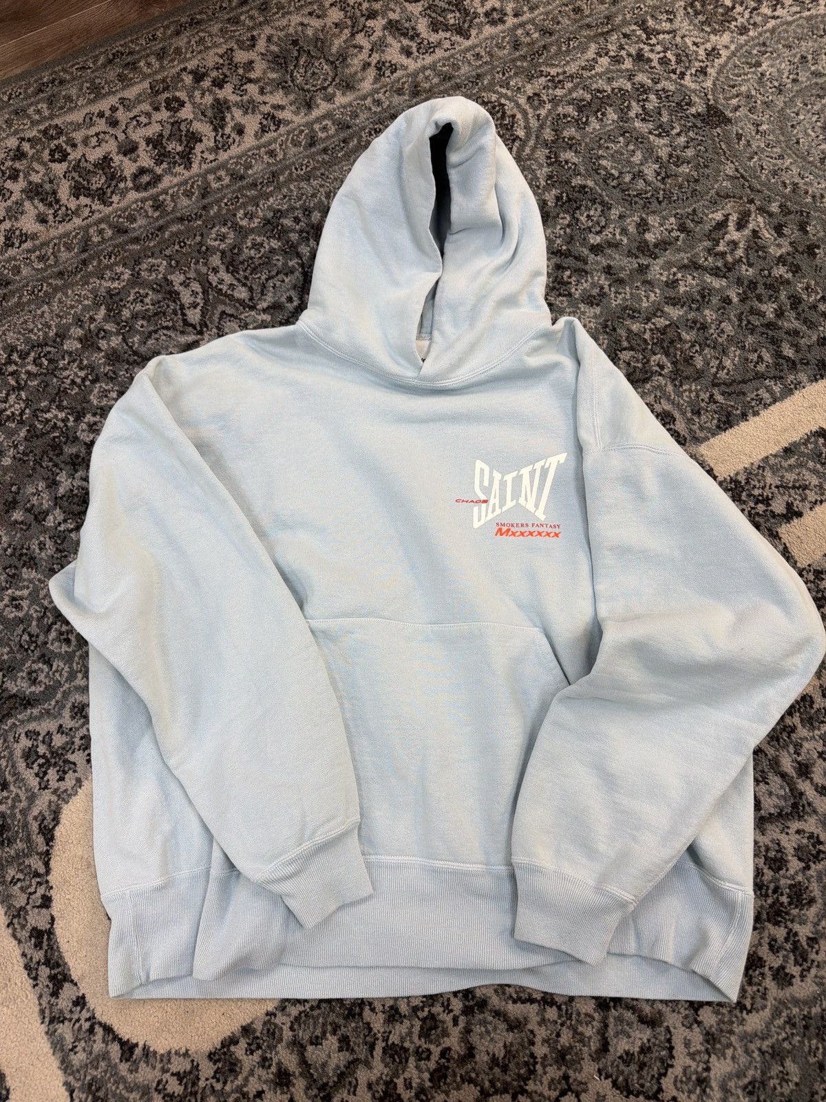 Saint Michael Saint Michael ribbon logo hooded sweatshirt baby blue white Size US XL / EU 56 / 4 - 1 Thumbnail