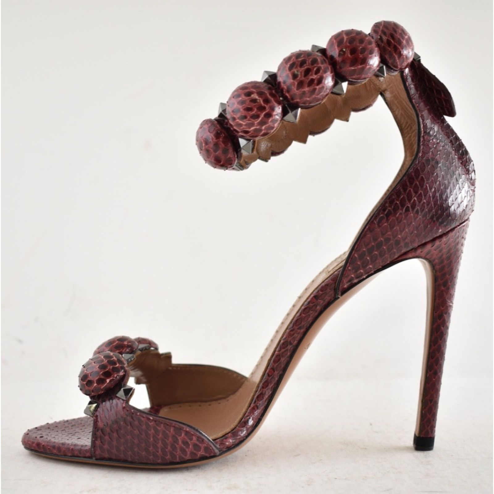 Alaia Alaia Bombe Red Snakeskin Studded Ankle Strap Sandal 36 Size US 6 / IT 36 - 10 Thumbnail