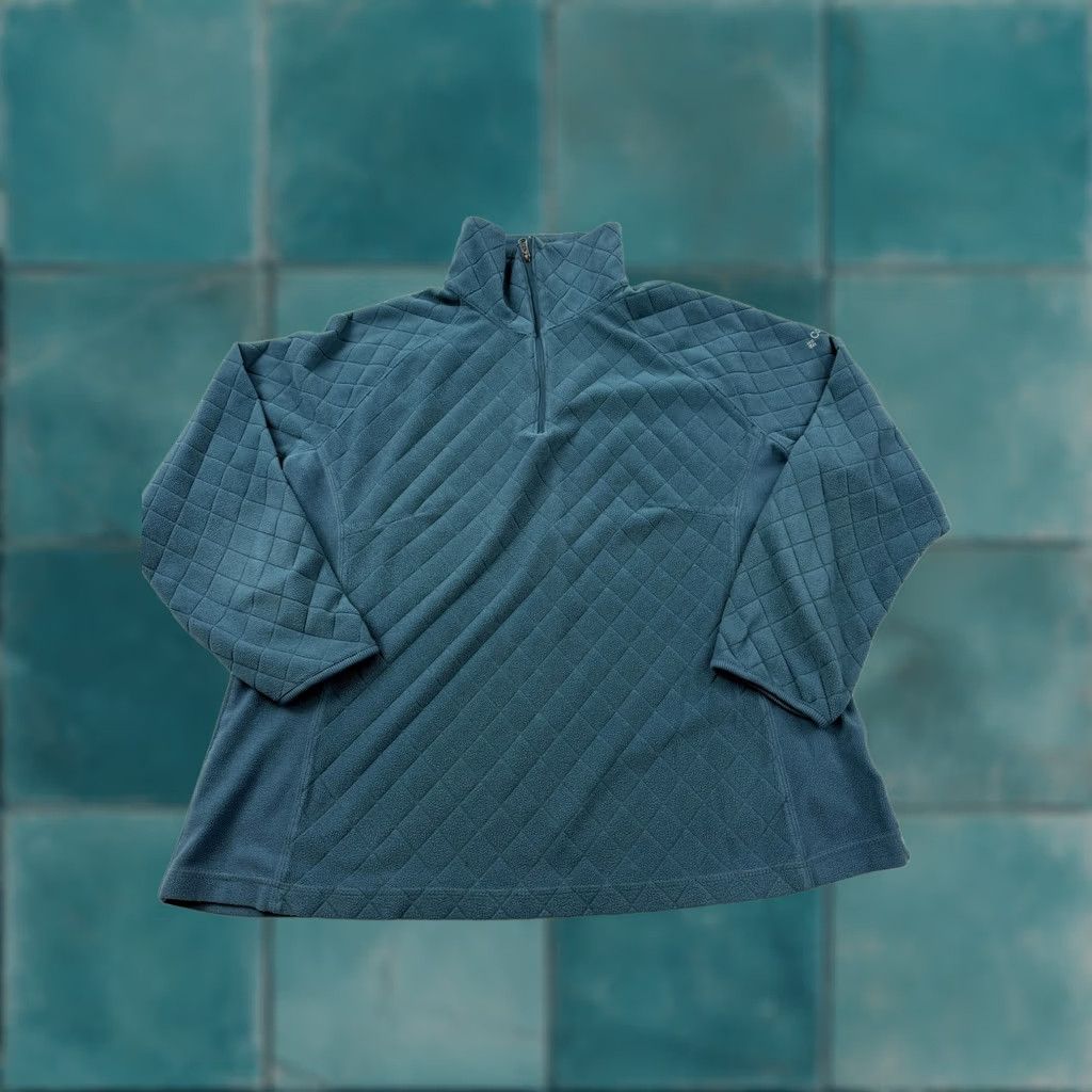 Vintage Columbia Womens 1X Blue Quilted Fleece 1/4 Zip Mock Neck Pullover Sweatshirt Size XL / US 12-14 / IT 48-50 - 1 Thumbnail