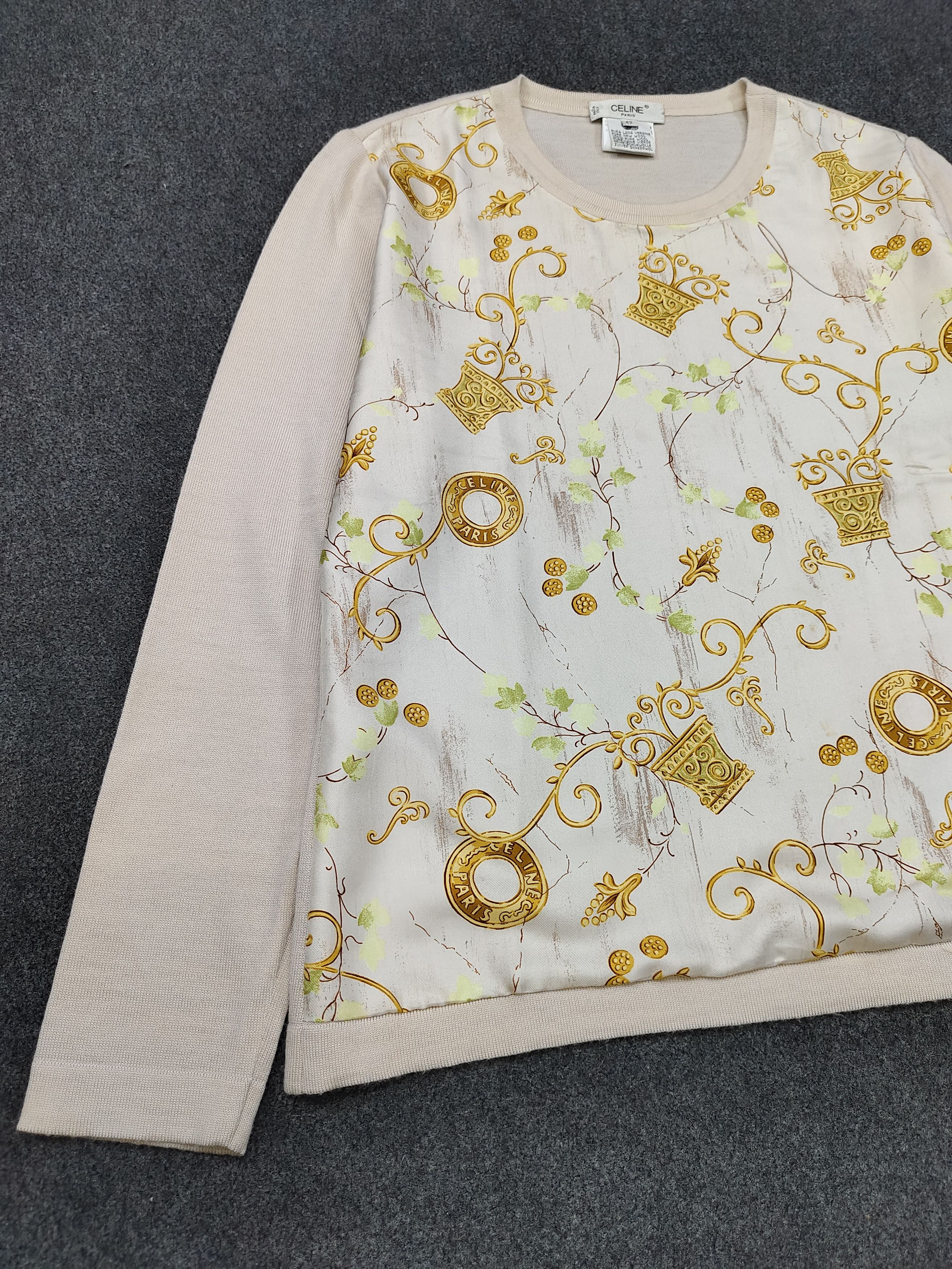 Celine 00s Celine- Silk Panel Baroque Classical Print Knit Top Size M / US 6-8 / IT 42-44 - 4 Thumbnail