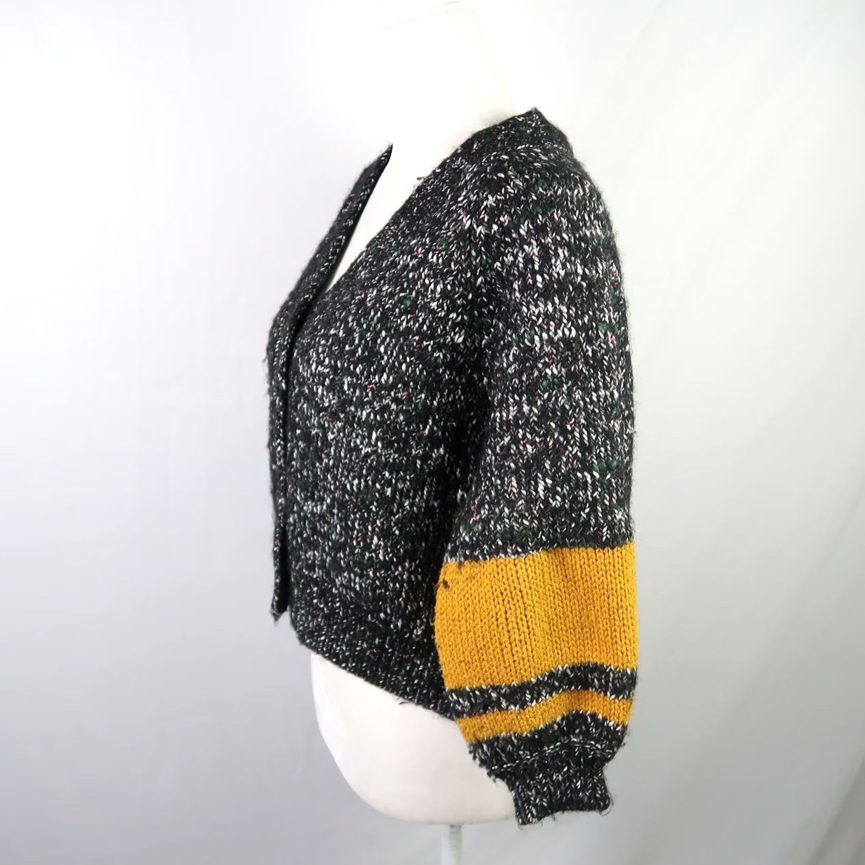 Bdg VINTAGE BDG Urban Outfitters cardigan sweater XS black marled knit varsity stripe cardigan XS Women Sized Long Sleeve Wool Blend Cardigan Casual Women Size XS / US 0-2 / IT 36-38 - 3 Thumbnail