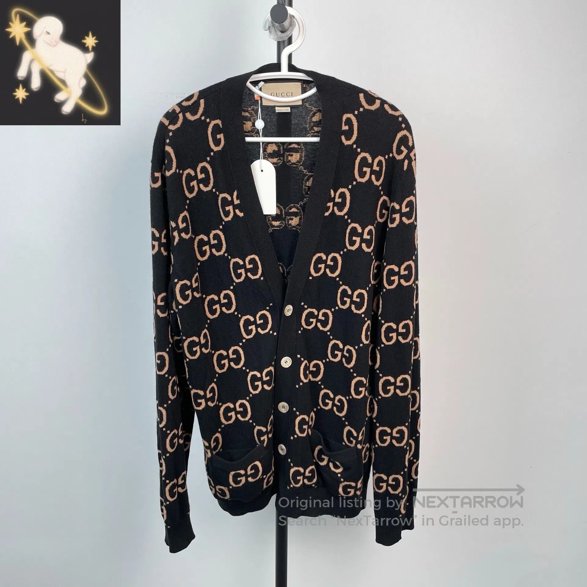 Gucci Guicci Black and Gold Brown Full Print Knit Open Cardigan Size US XL / EU 56 / 4 - 1 Thumbnail