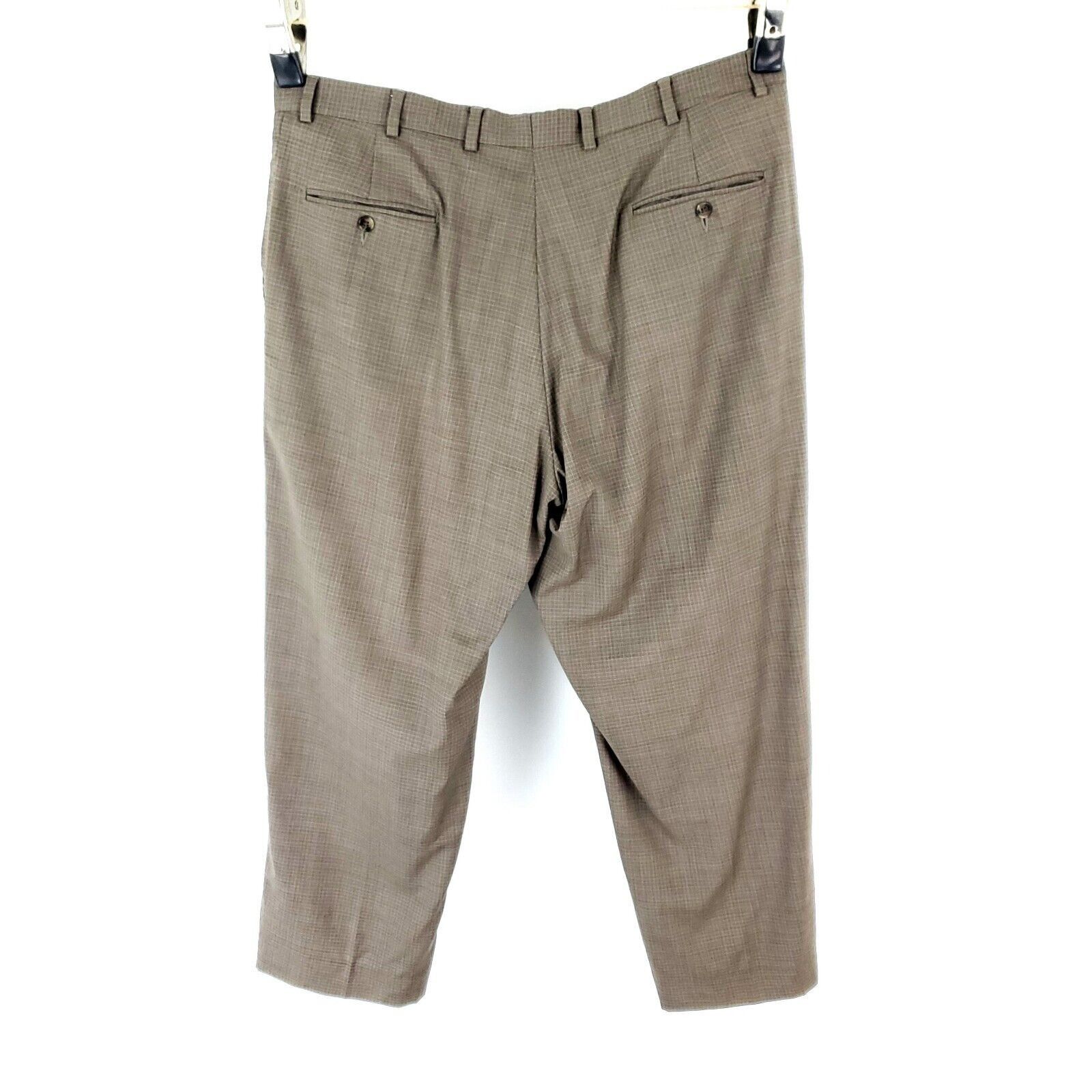 Hart Schaffner Marx Hart Schaffner Marx Wool Dress Pants 37/28 Beige Windowpane Size 36R - 5 Thumbnail