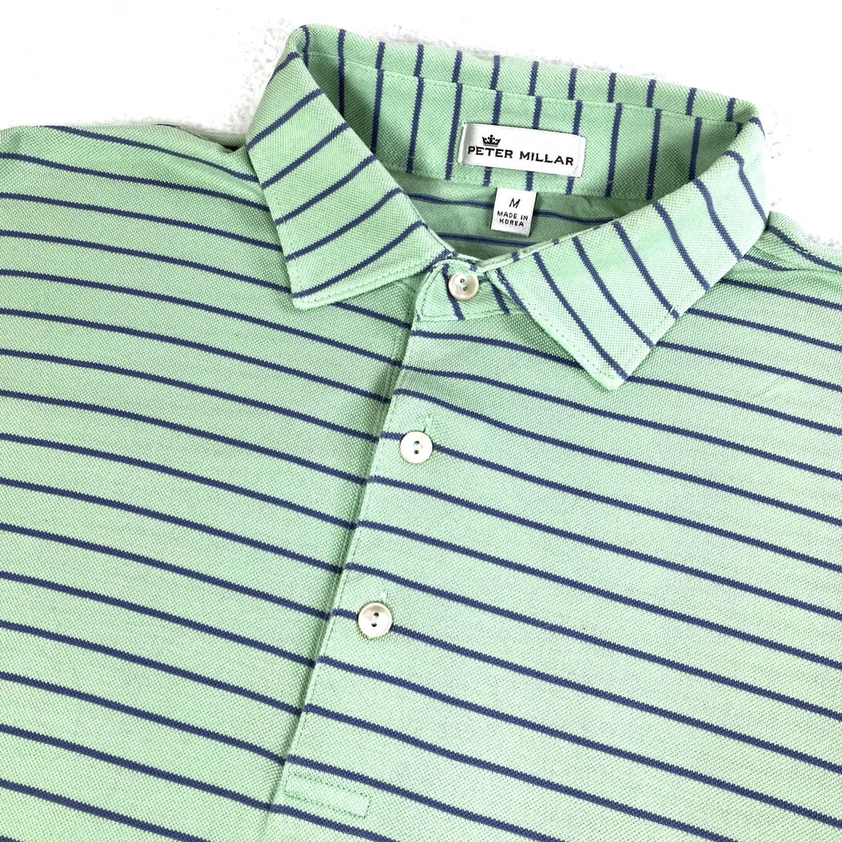 Peter Millar Polo Shirt Mens M Green Blue Stripe Short Sleeve Golf Summer Comfort Sports, Men's — image 2 of 6