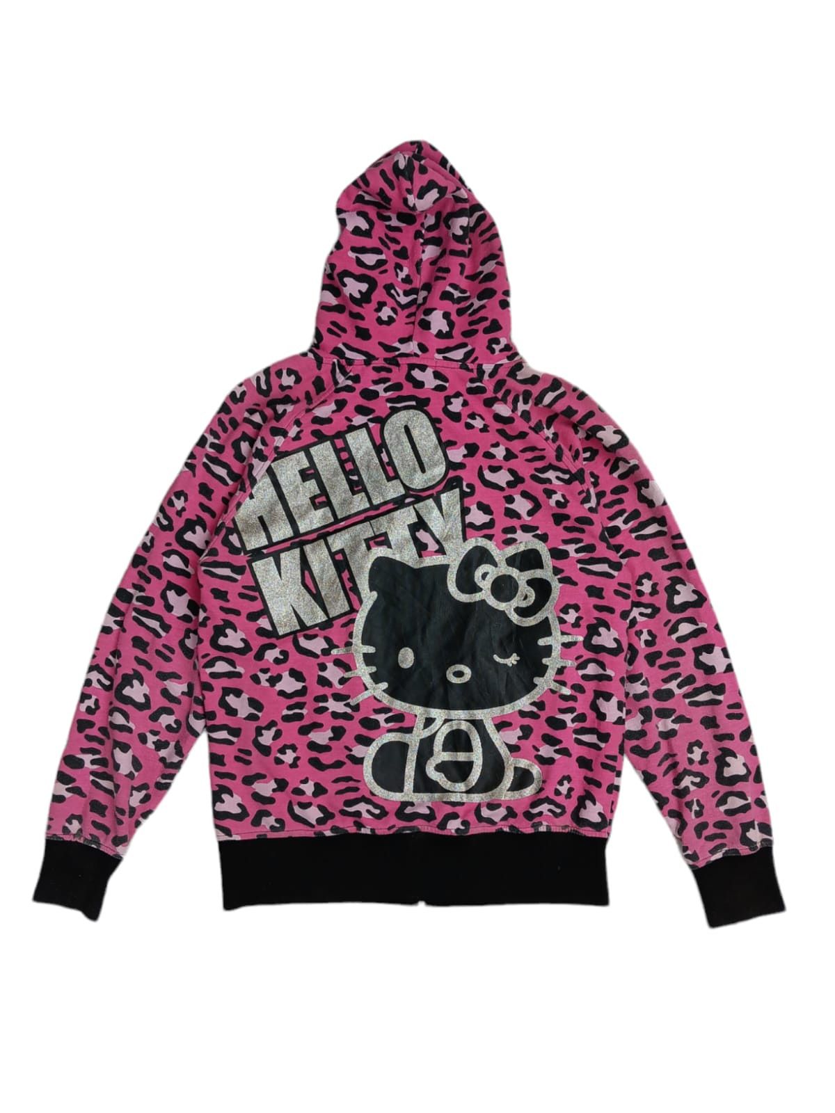 Vintage hello kitty leopard pink zip up hoodie unisex