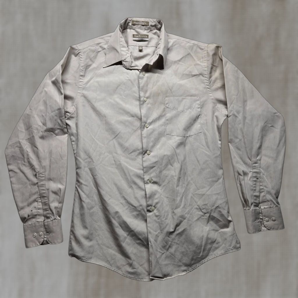 Van Heusen Van Heusen Shirt Mens 15.5 Gray Poplin Wrinkle Free Fitted Long Sleeve Dress Shirt Mens 15.5 Gray Size US M / EU 48-50 / 2 - 1 Thumbnail