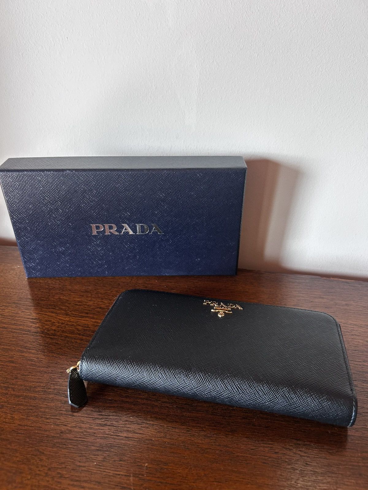Prada Large Saffiano Leather Wallet in Black, Women's