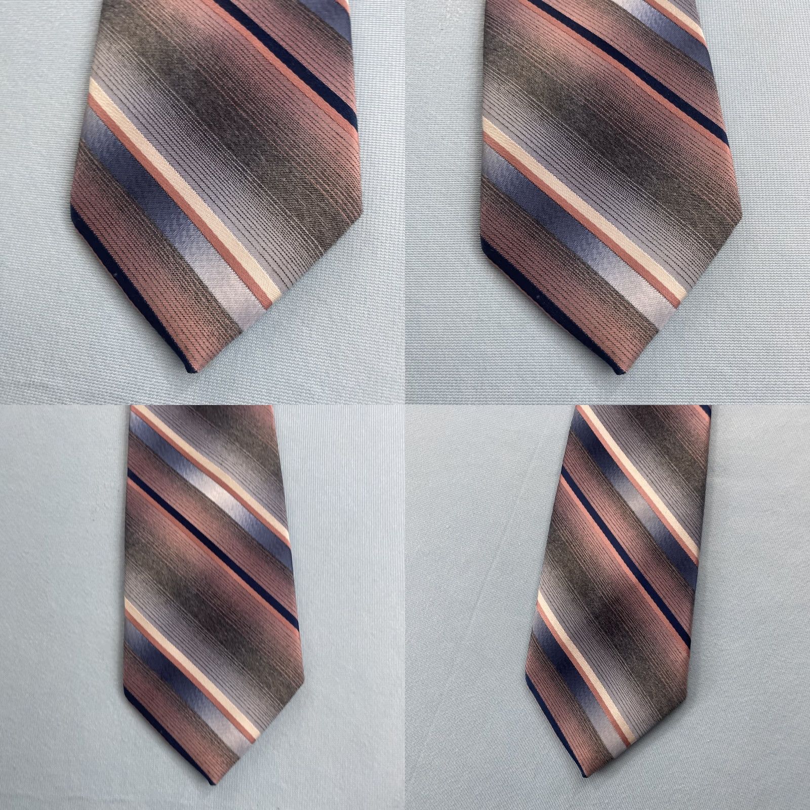 Pinko Towncraft Est 1927 Tie Polysilk Woven Striped Pink Salmon Blue Vtg 60s 3.5x58 Neckwear Tie Vintage Mens Size ONE SIZE - 9 Thumbnail