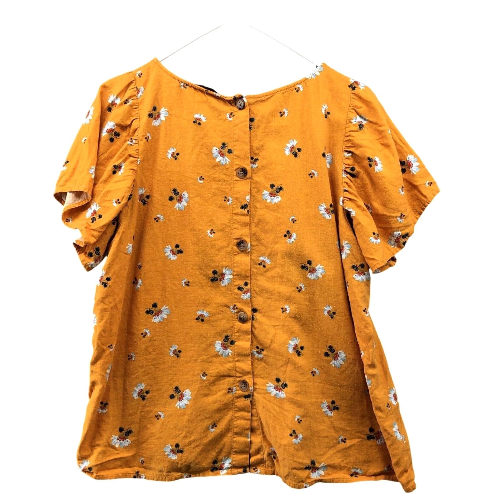 Loft LOFT Womens Blouse Mustard Yellow Floral Linen Blend Extra Large XL Short Sleeve Size L / US 10 / IT 46 - 2 Thumbnail