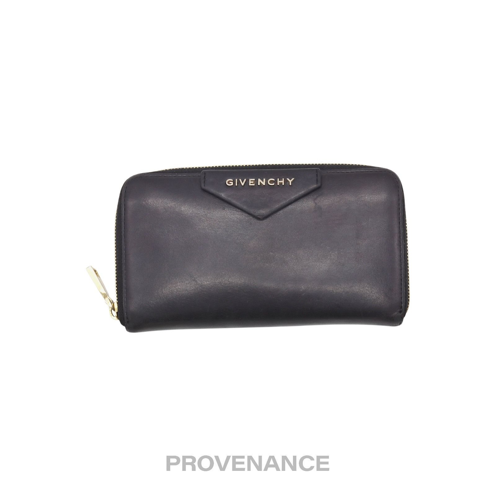 Givenchy 🔴 Givenchy Logo Zip Long Wallet - Black Grained Leather Size ONE SIZE - 1 Thumbnail