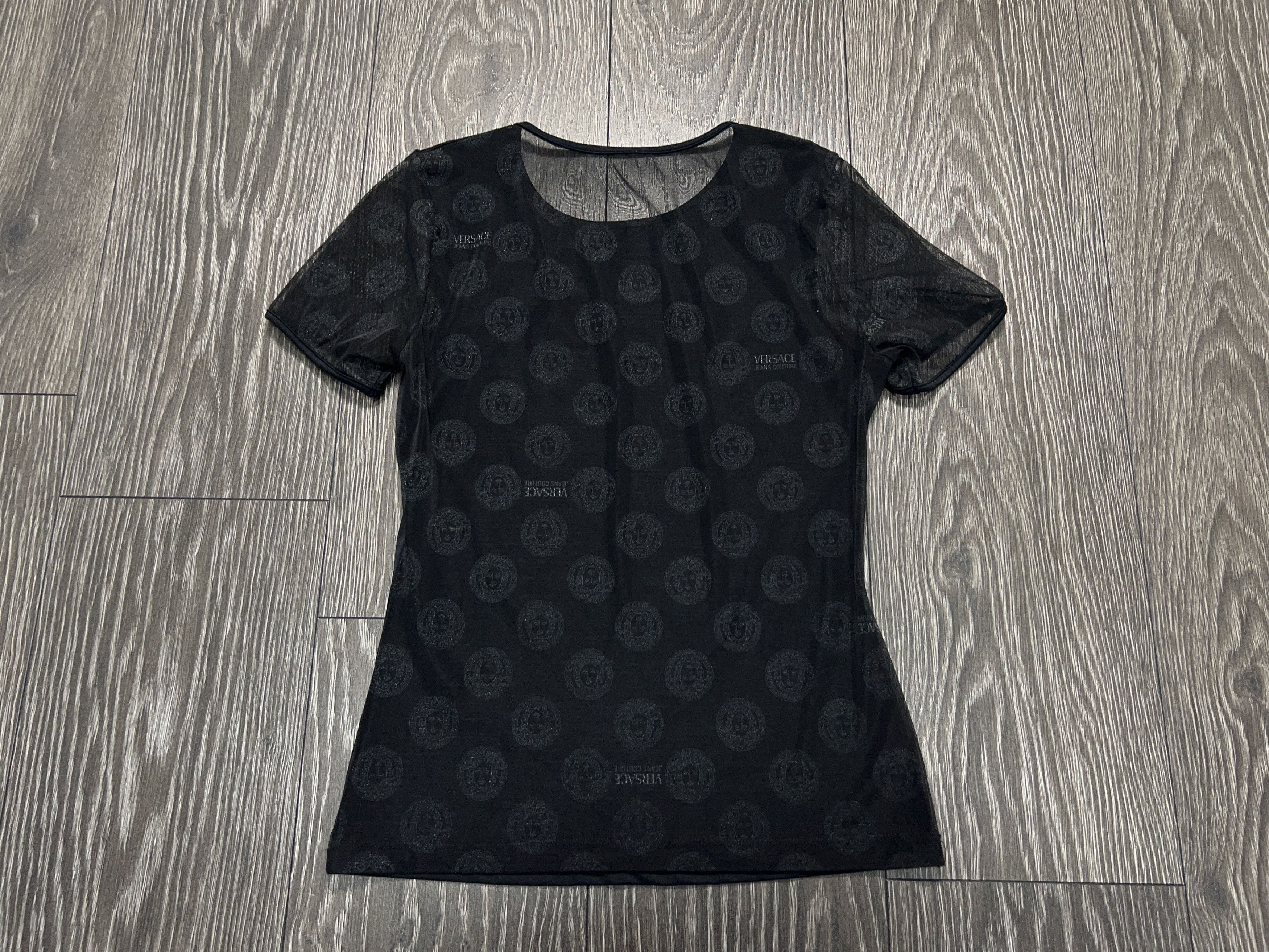 Versace Jeans Couture Womens Mesh T Shirt Tee Short Sleeve Black Vintage Size S / US 4 / IT 40 - 8 Thumbnail