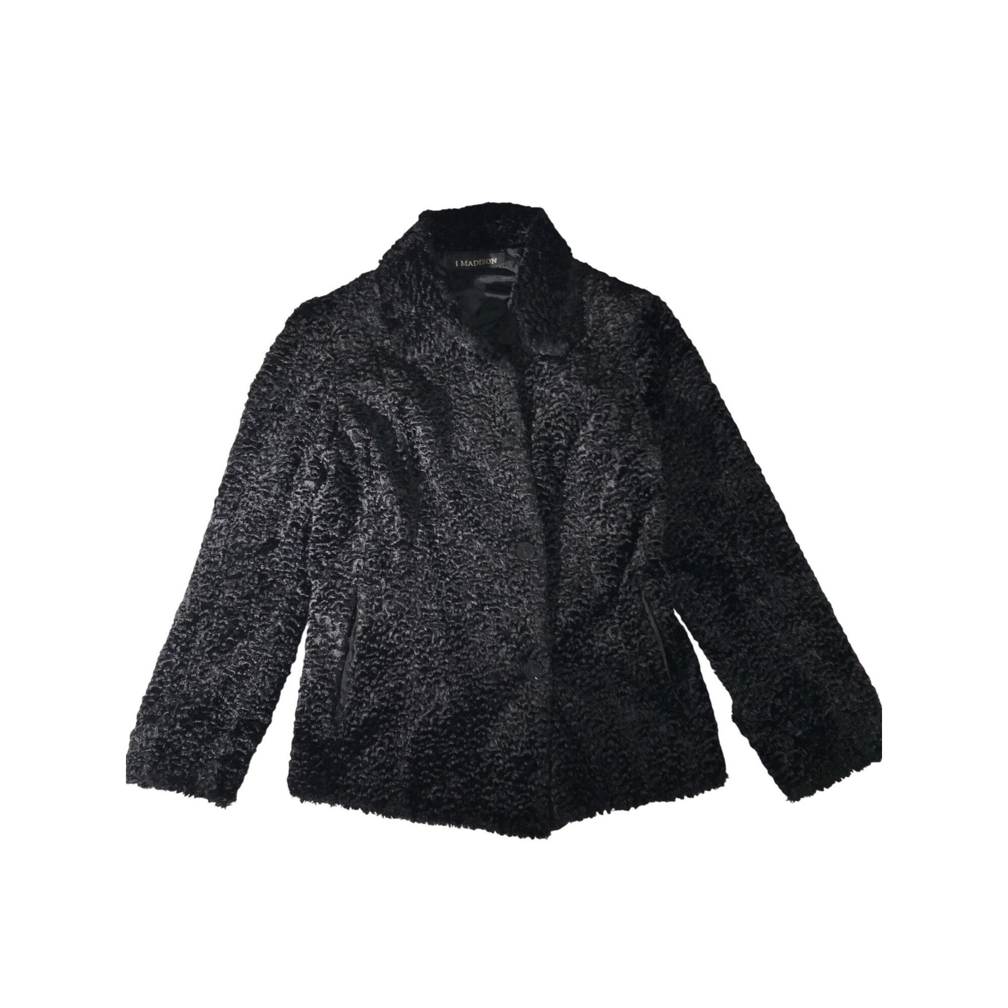 Vintage 1Madison Women's Black Persian Lamb Faux Fur Jacket Coat Size S / US 4 / IT 40 - 1 Thumbnail