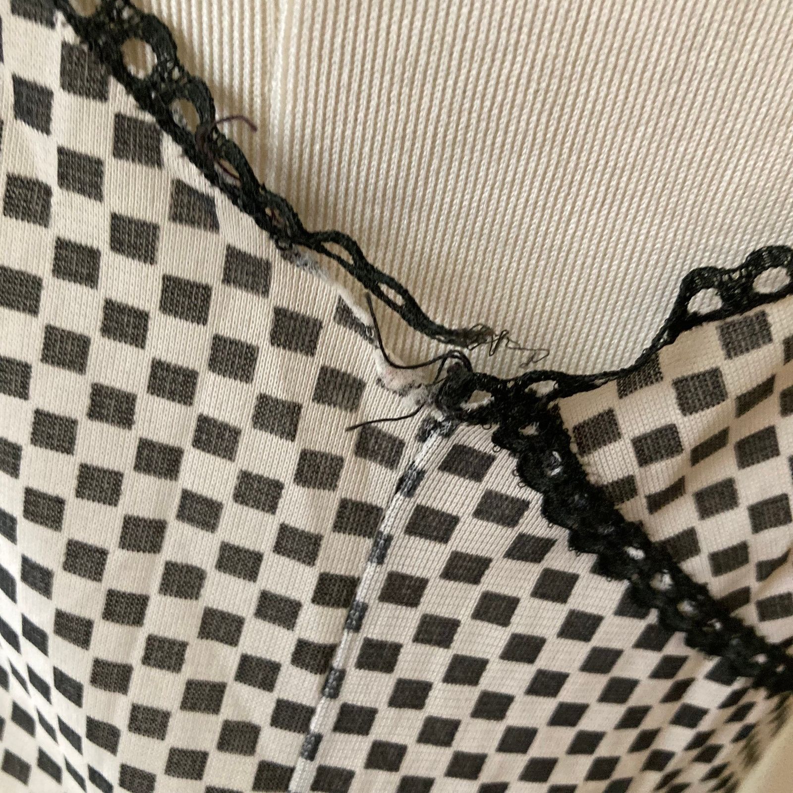 Vintage Black /White Check, Red Ribbon 60s/70s Slip Top, Medium Size M / US 6-8 / IT 42-44 - 6 Thumbnail