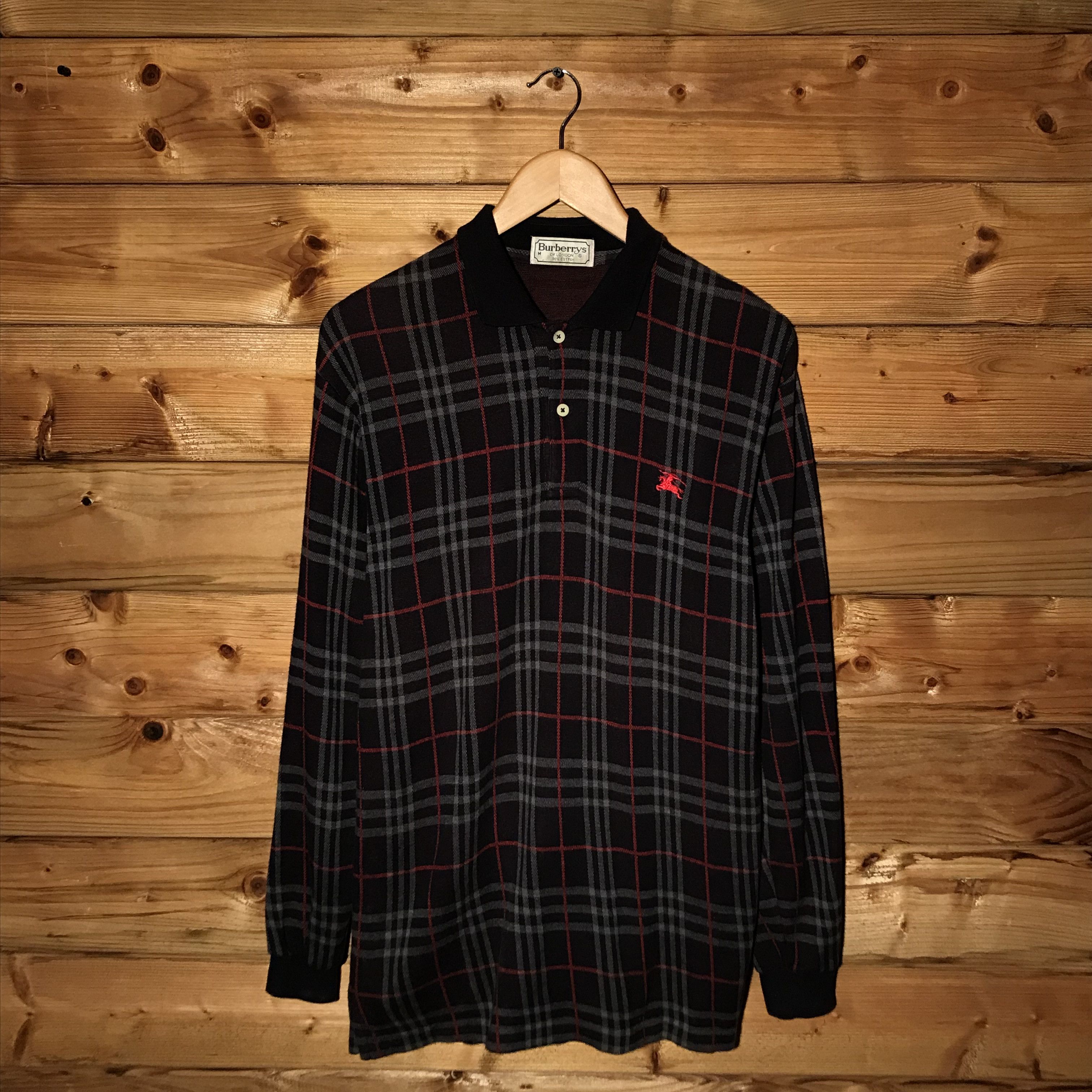 Burberry × Vintage 90s Burberry Navy Nova Check Knit Long