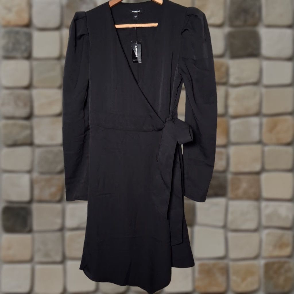 Express VINTAGE Express Dress XS Faux Wrap Black Long Sleeve Size XS / US 0-2 / IT 36-38 - 1 Thumbnail