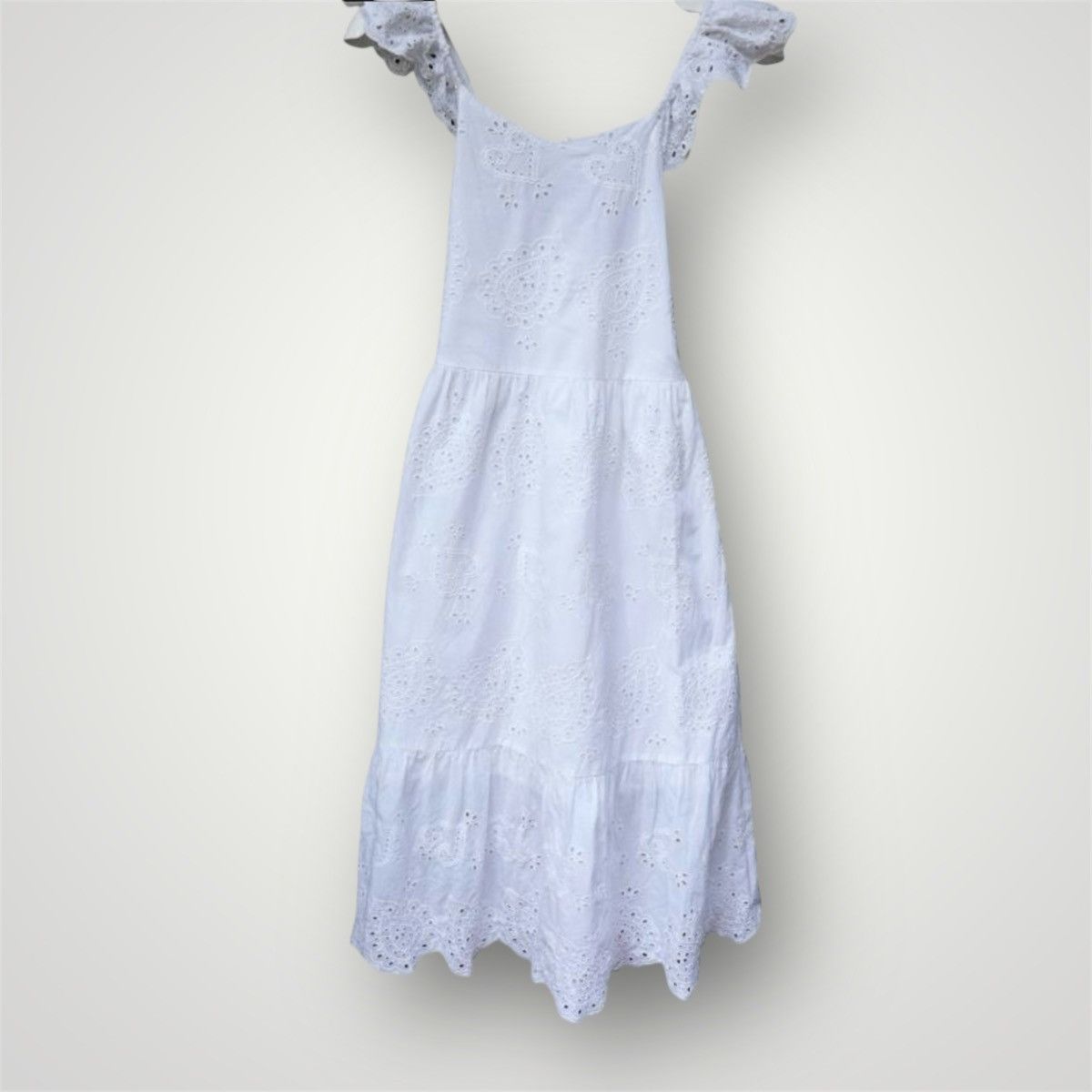 Japanese Brand Vintage 00s White Cotton Eyelet Paisley Midi Dress Size XXS / US 00 / IT 34 - 11 Thumbnail